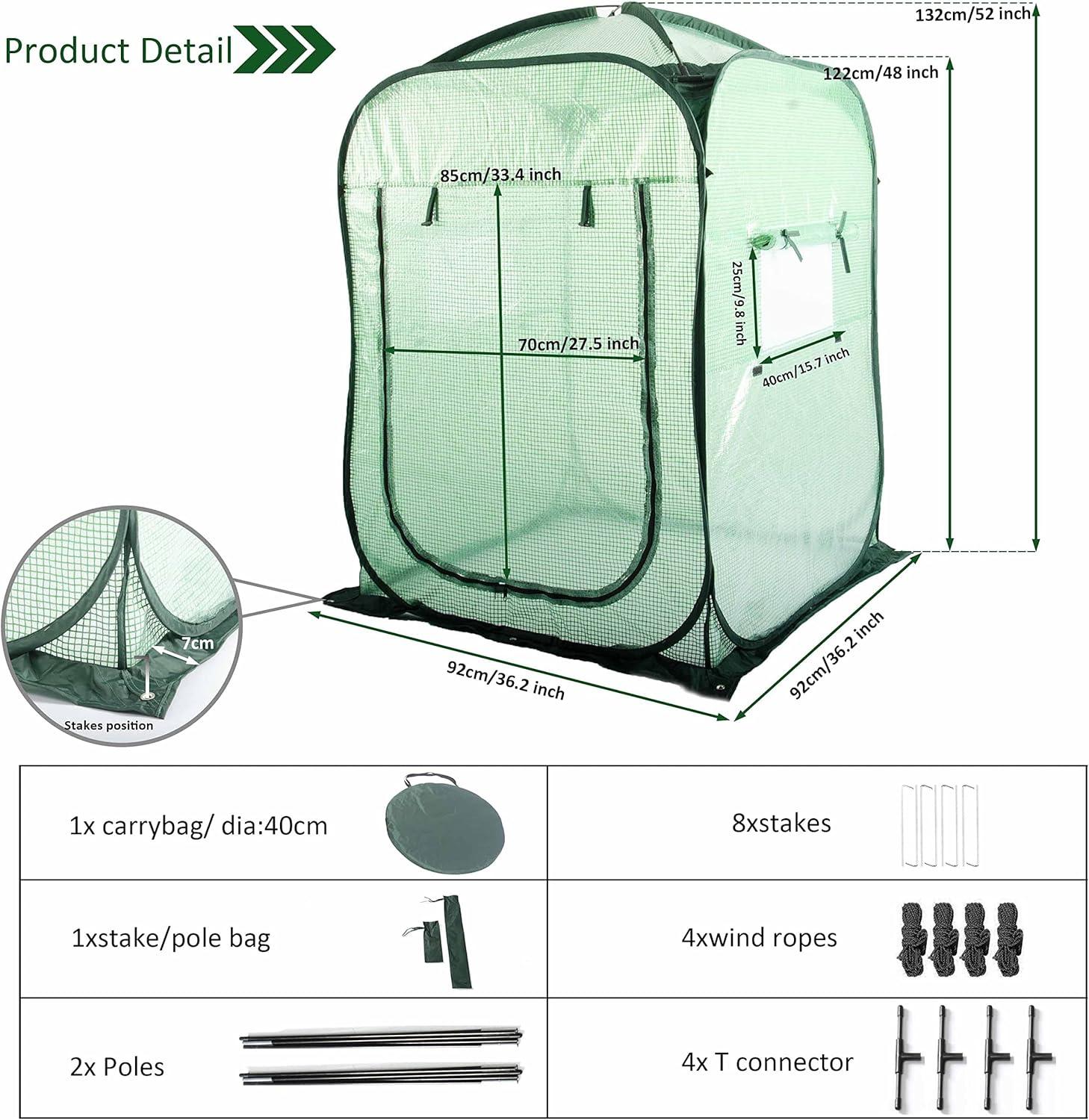 Portable X-Large Green Pop Up Greenhouse Tent with PE Cover