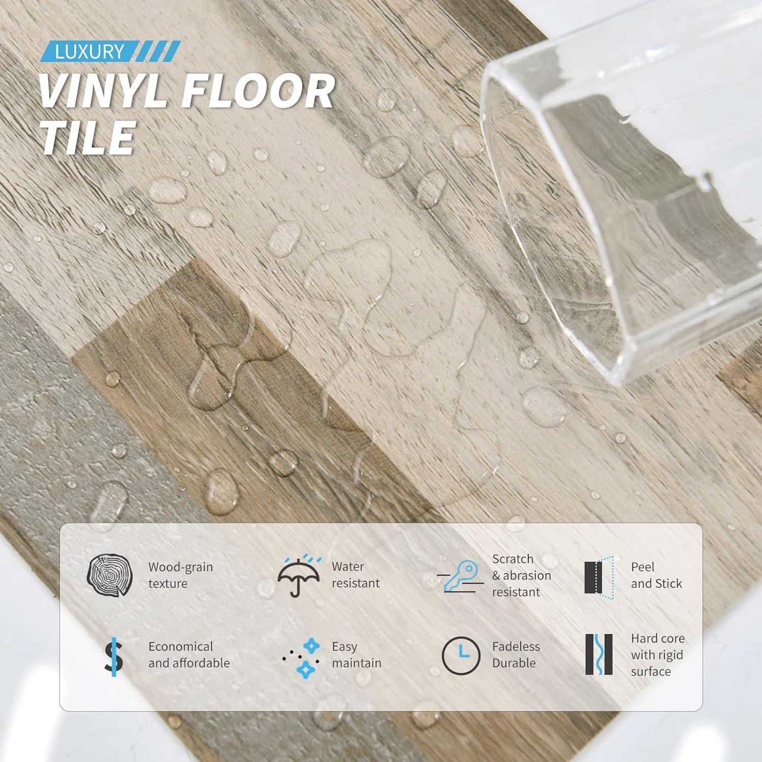 Art3d 36-Pack 54 Sq.ft Peel and Stick Floor Tiles Vinyl Plank Flooring Wood Look, Adhesive and Waterproof Tile Sticker for Bedroom, Living Room, Kitchen, RV in Aged Wood