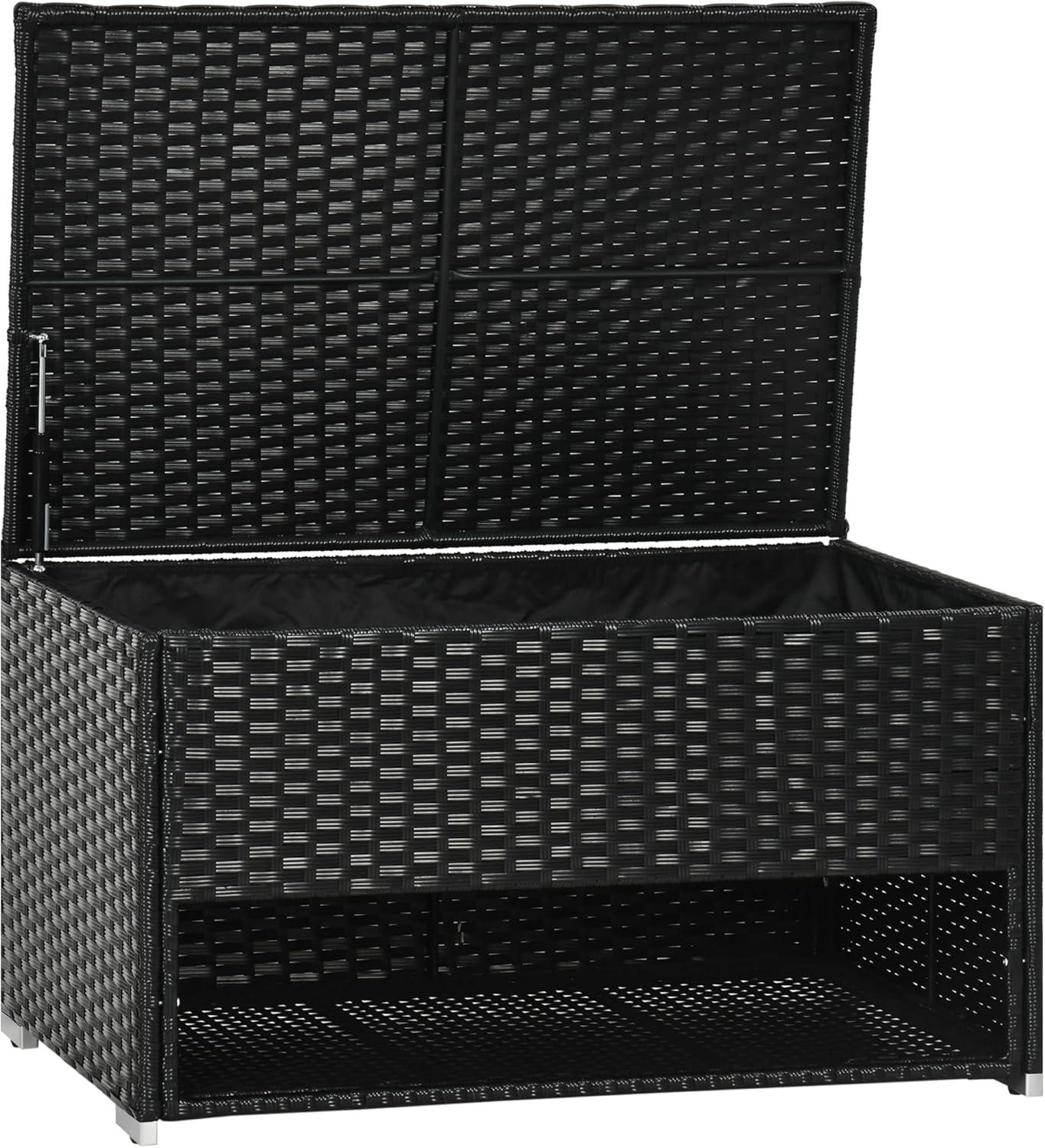 Black Wicker Plastic Outdoor Deck Box with Liner