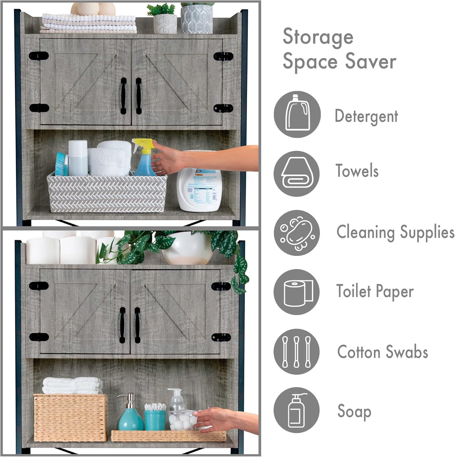 Stephan Roberts Over The Toilet Bathroom and Laundry Organizer and Storage Rack Height Adjustable Shelf, Gray