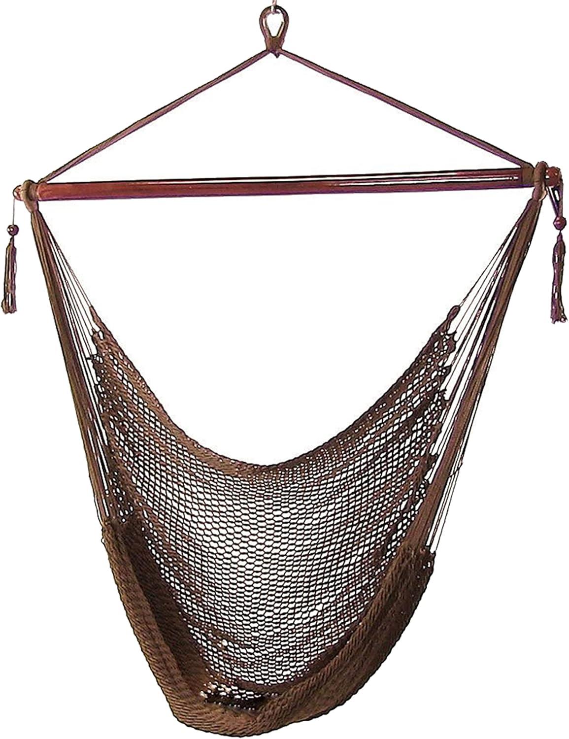 Sunnydaze Caribbean Style Extra Large Hanging Rope Hammock Chair Swing for Backyard and Patio - Mocha