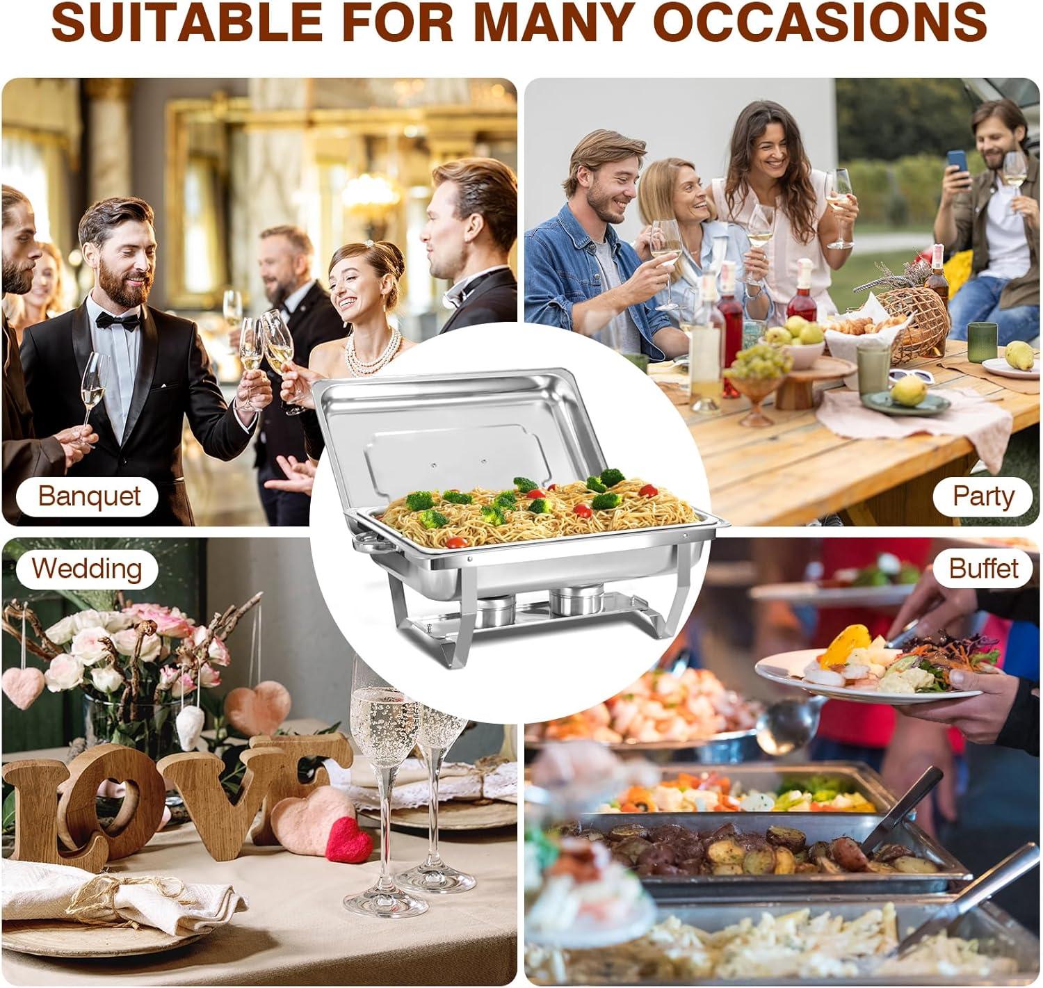 The Party Aisle™ Chafing Dishes For Buffet 4 Pack, 8 Qt Stainless Steel Chafers And Buffet Warmers Sets With Lid, Rectangle Serving Food Warmer Catering Supplies Buffet Display For Parties
