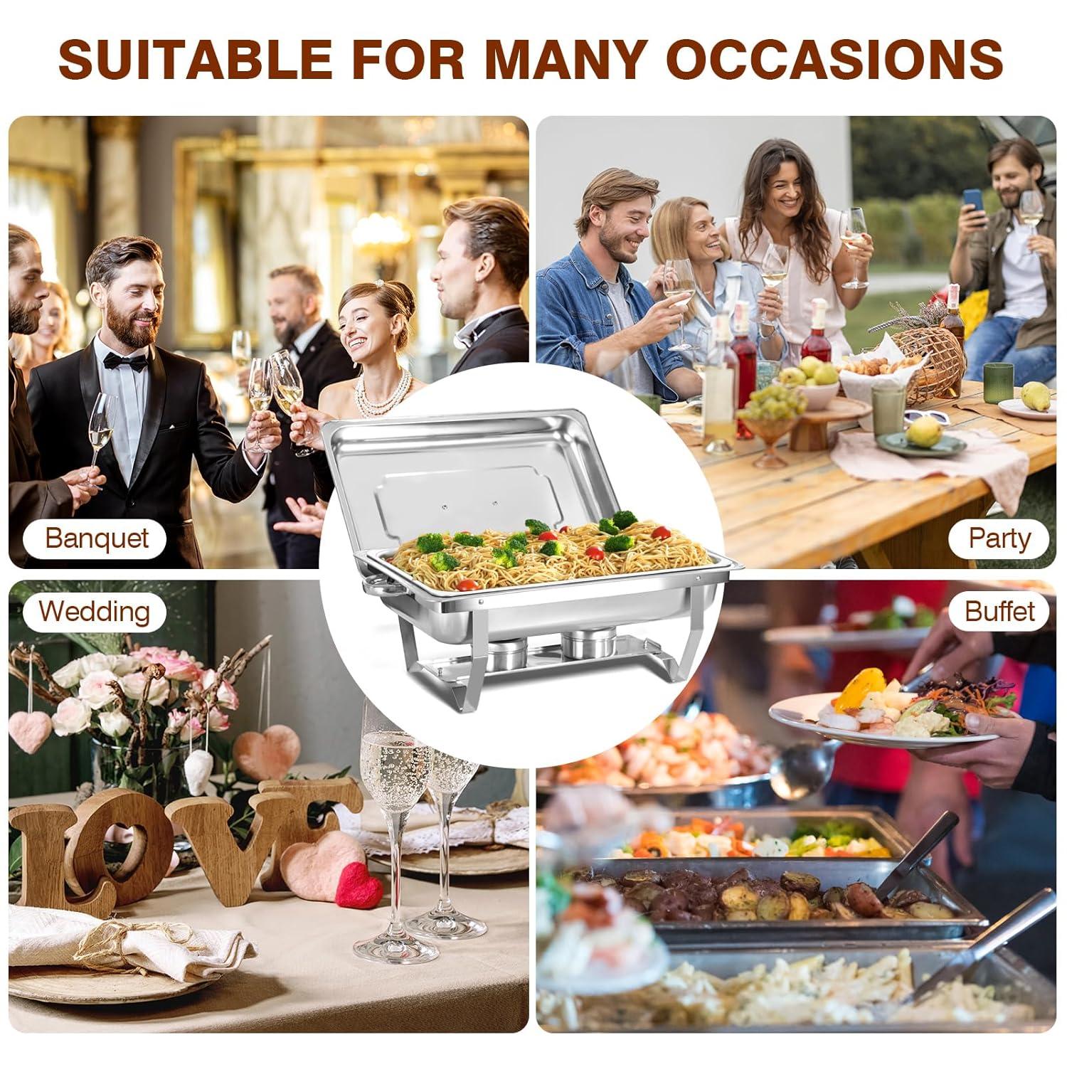 The Party Aisle™ Chafing Dishes For Buffet 4 Pack, 8 Qt Stainless Steel Chafers And Buffet Warmers Sets With Lid, Rectangle Serving Food Warmer Catering Supplies Buffet Display For Parties