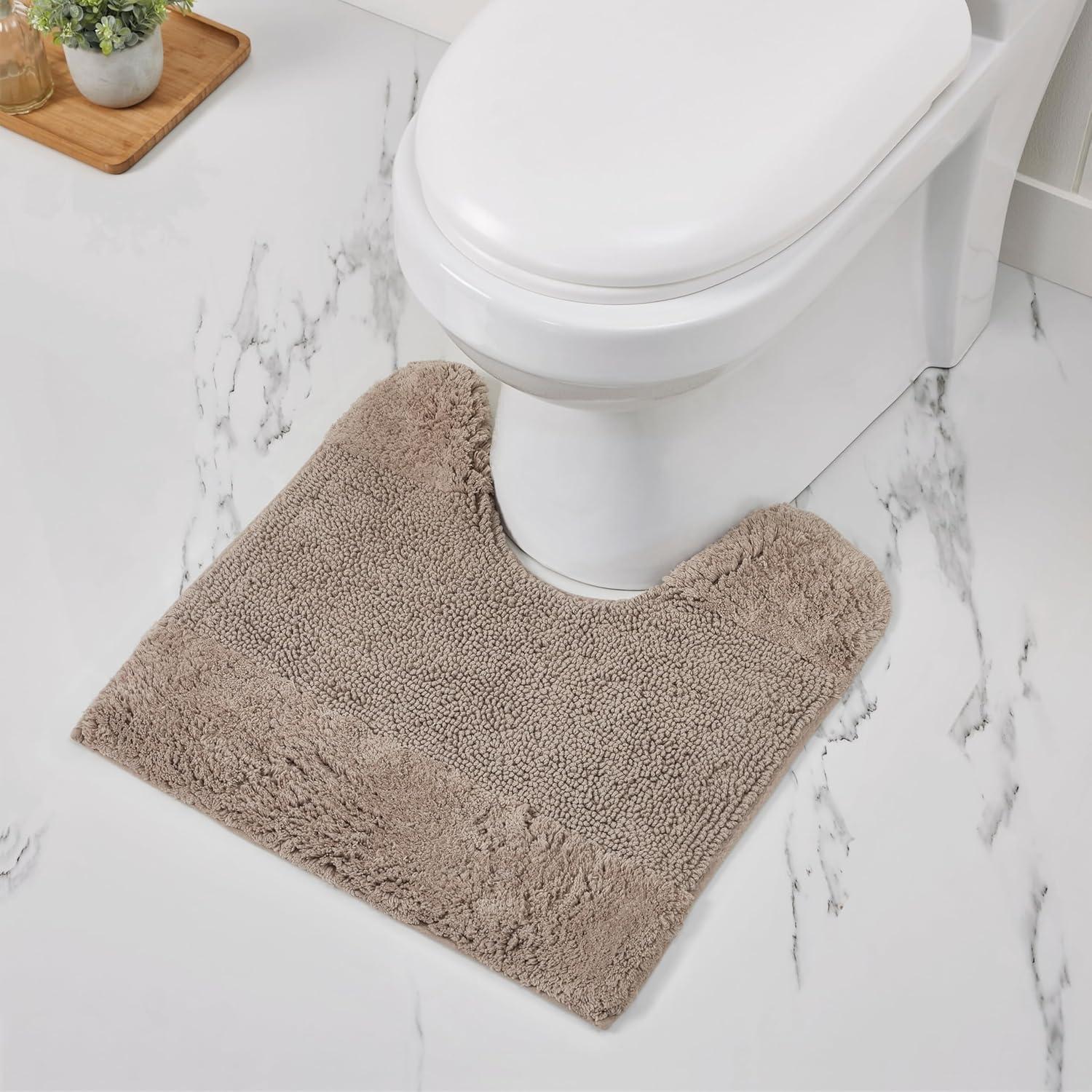 Better Trends 4 Piece Bathroom Rug Set 100% Cotton Non-Slip Washable Bath Mat, Soft & Absorbent Bath Rugs for Bath Room, Shower, Bathtub & Spa Floors Beige Granada Collection