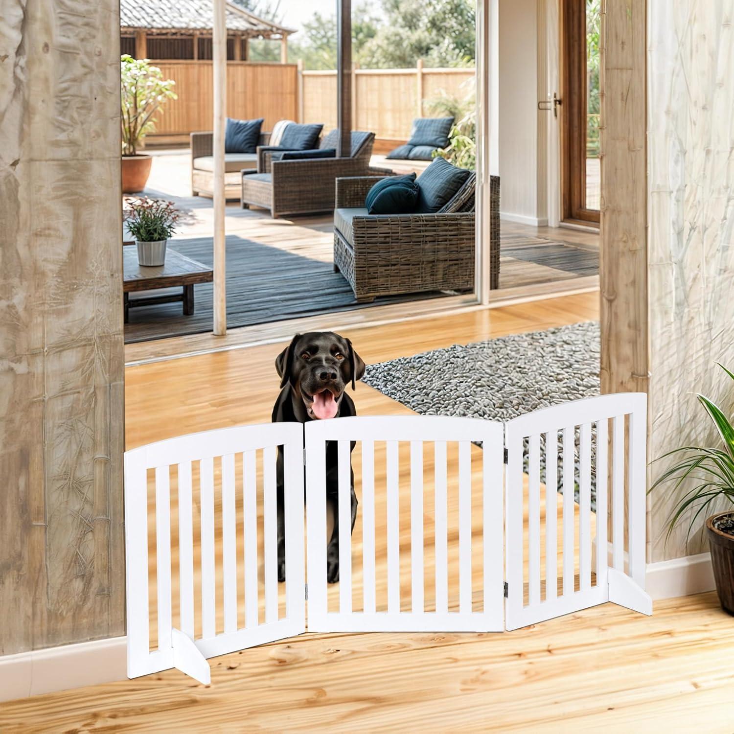 Dog Gate Pet Gate Indoor for Stairs Doorways 82x24 Inch 4 Panels Dog Fence Extra Wide Wooden