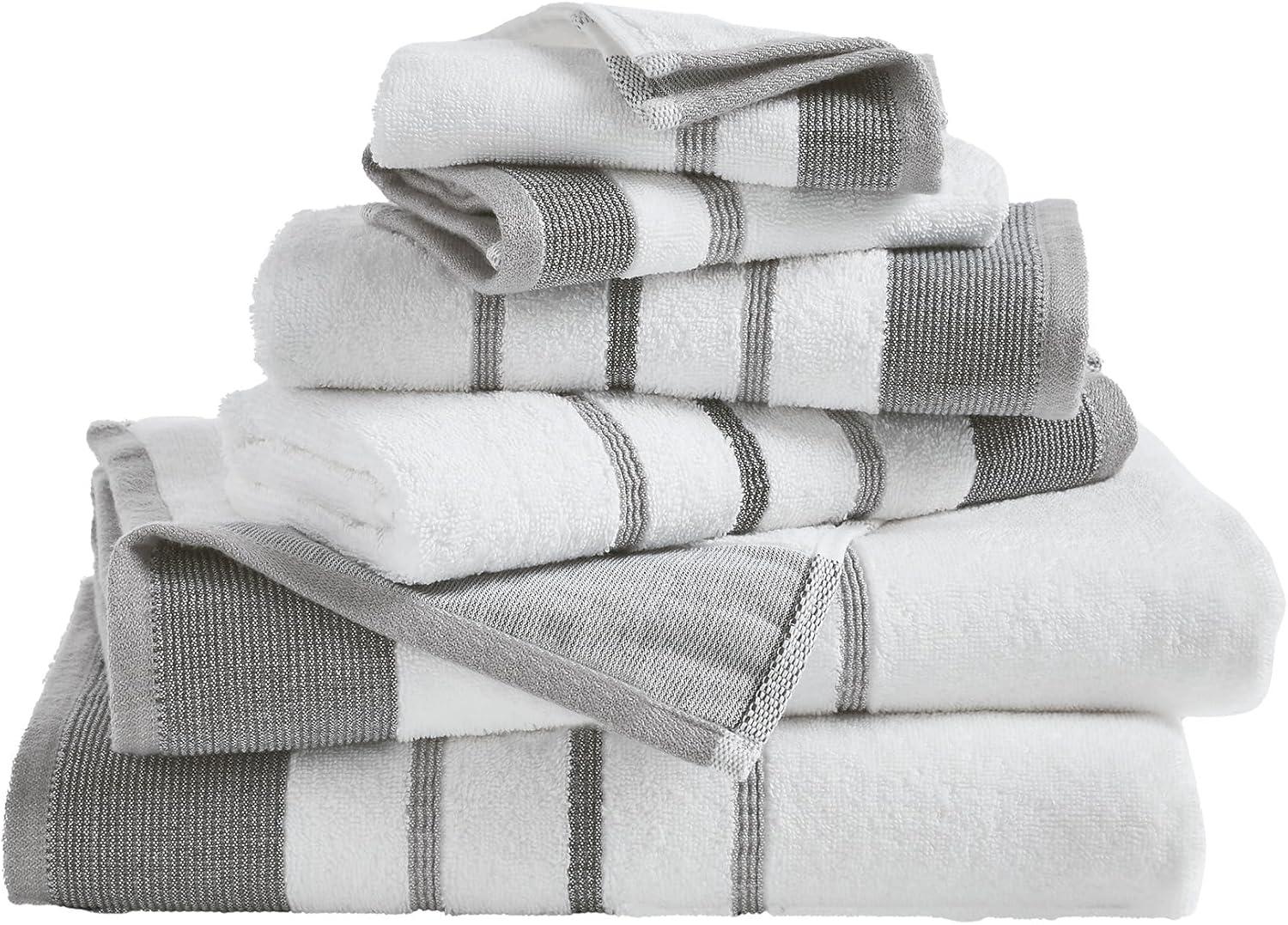 Combed Cotton Decorative Quick-Dry Towel Set (6 Piece Set, Dark Grey / Light Grey)