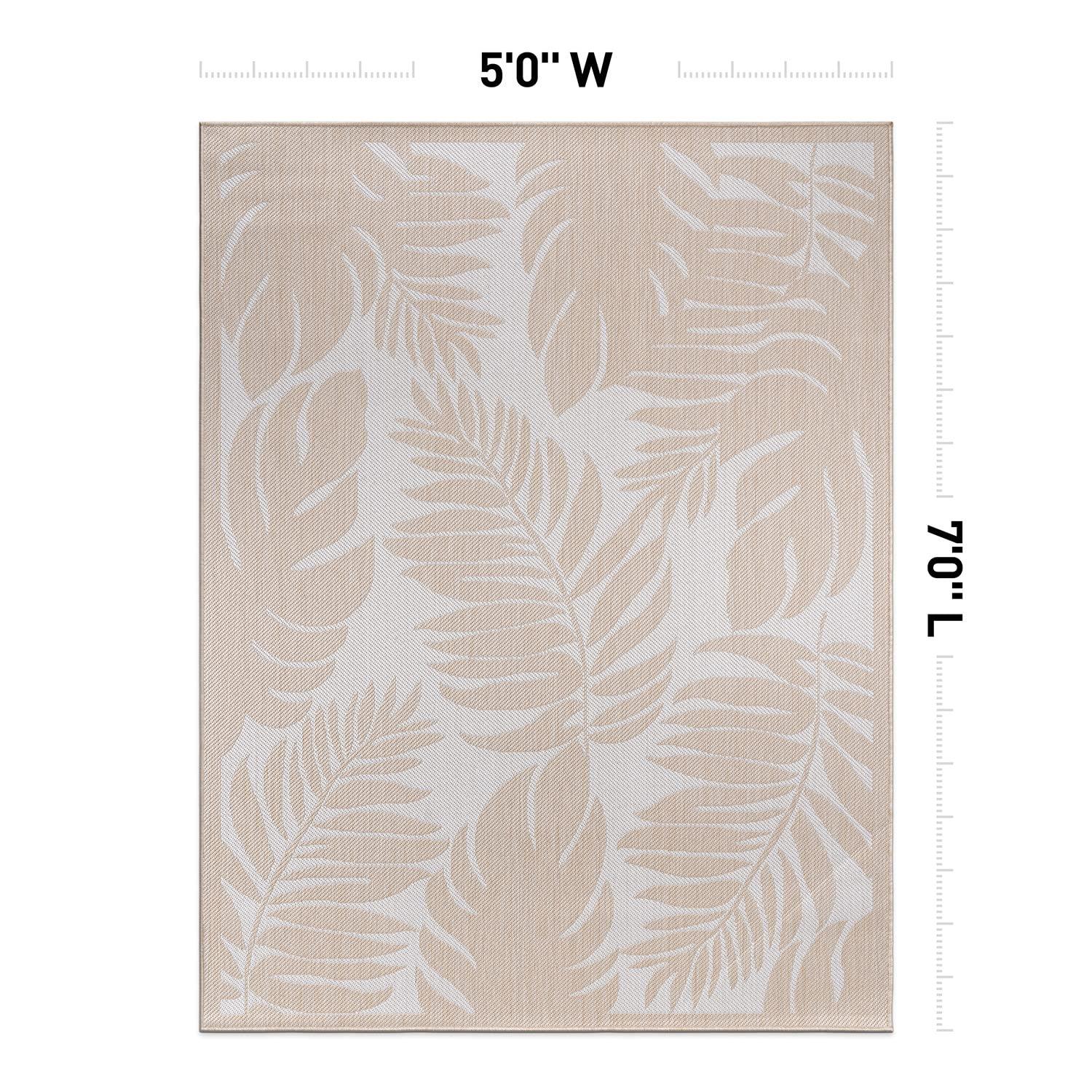 World Rug Gallery Floral Leaves Textured Flat Weave Indoor/Outdoor Area Rug - NATURAL 5' X 7'