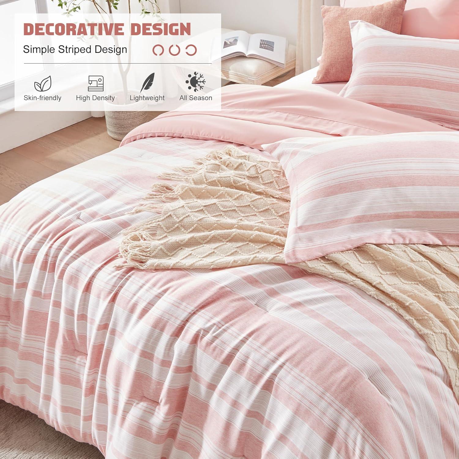 7 Pieces Comforter Set for All Seasons Pink - King