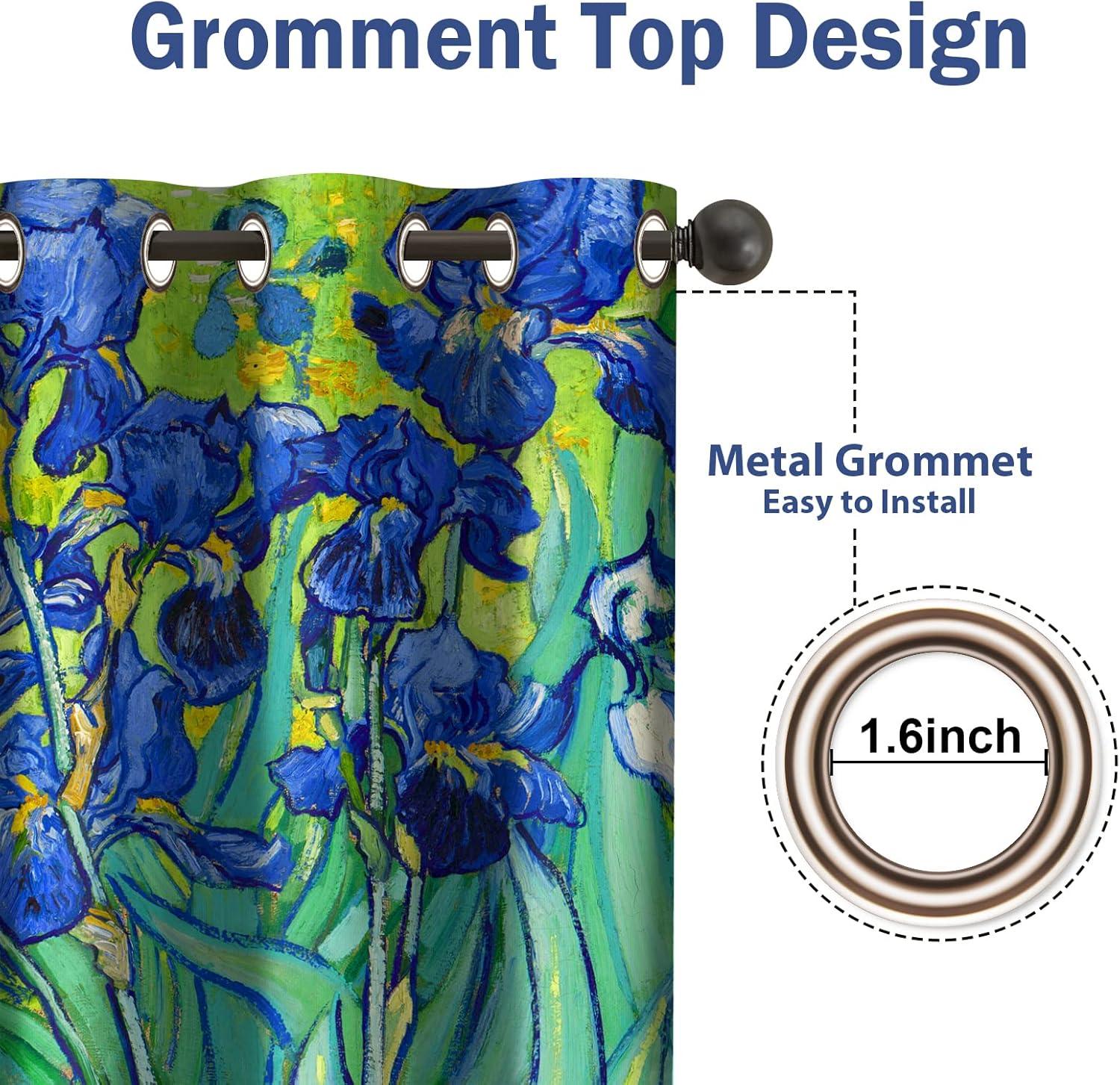 Jekeno Irises Blackout Curtains Blue and Purple Iris Flowers Floral Art Decor Home Bedroom Living Room Abstract Art Decoration Darkening Grommet Window Drapes 2 Panel Set, 42"x54"