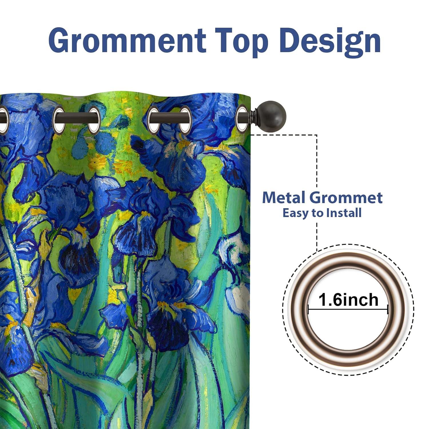 Jekeno Irises Blackout Curtains Blue and Purple Iris Flowers Floral Art Decor Home Bedroom Living Room Abstract Art Decoration Darkening Grommet Window Drapes 2 Panel Set, 42"x54"