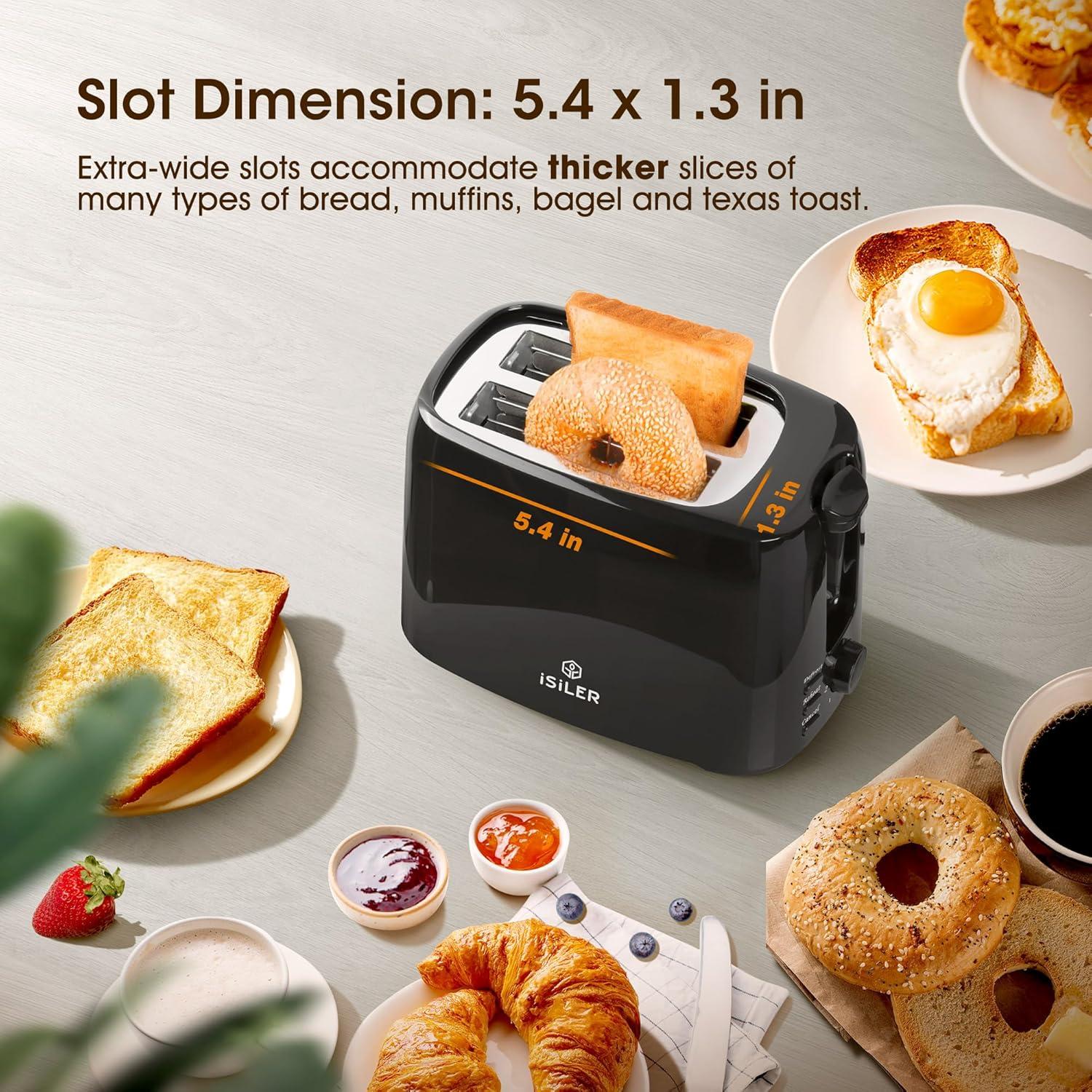 iSiLER 2 Slice Toaster, 1.3 Inches Wide Slot Bagel Toaster with 7 Shade Settings and Double Side Baking, Removable Crumb Tray, Defrost Cancel Function Green