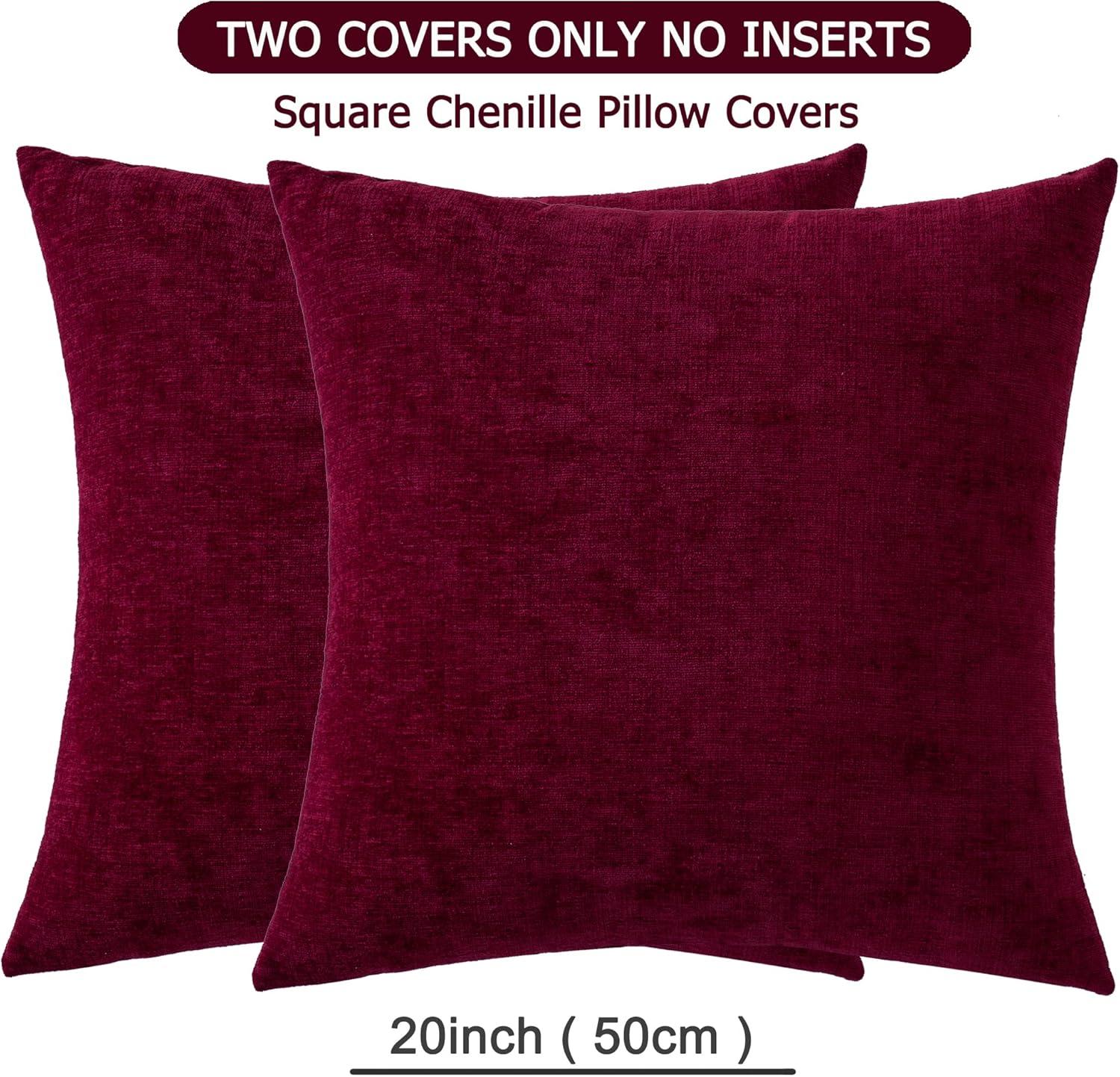 PAVILIA Set of 2 Throw Pillow Covers, Decorative Velvet Square Cushion Cases for Bed Sofa Couch Bedroom Living Room, Red/20 x 20