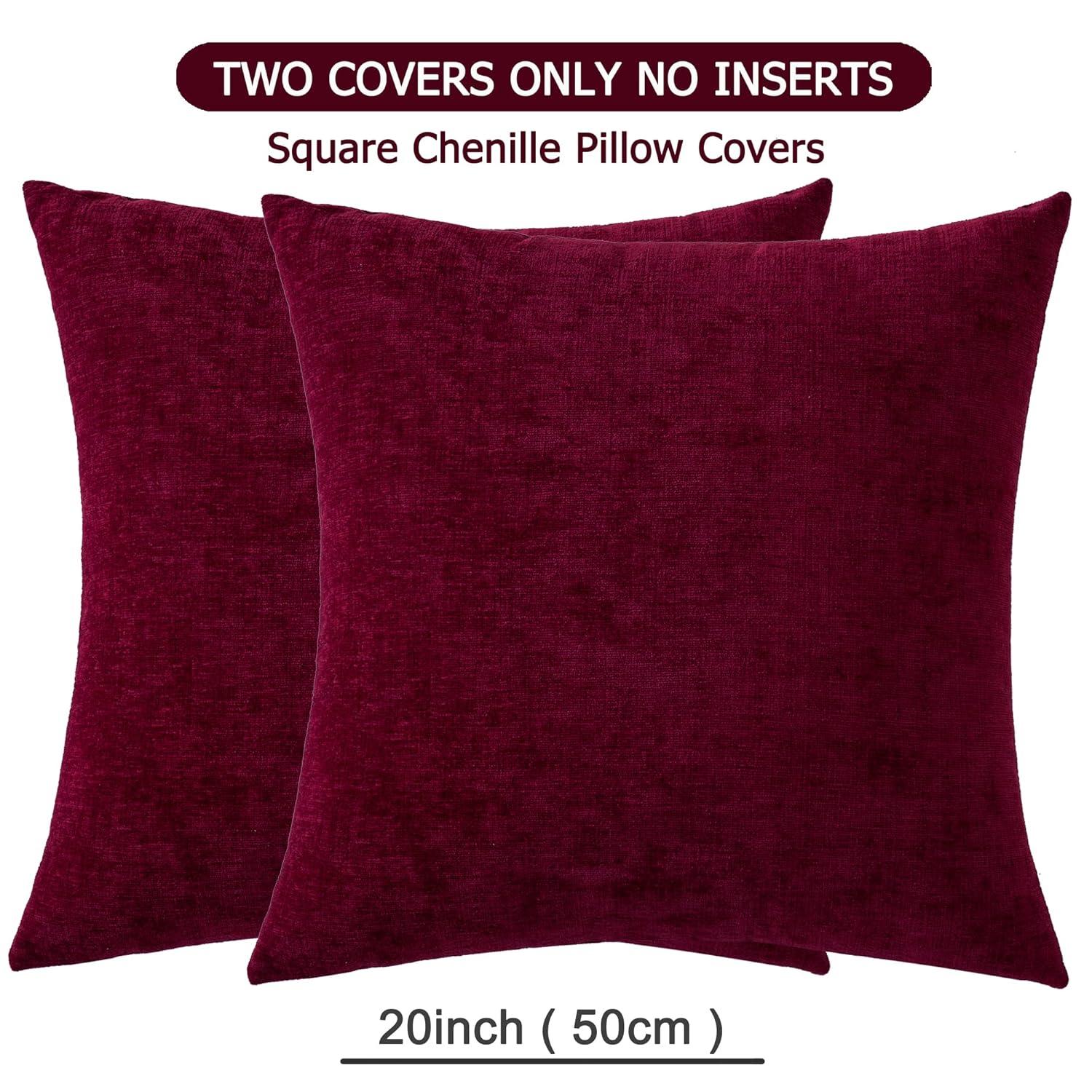 PAVILIA Set of 2 Throw Pillow Covers, Decorative Velvet Square Cushion Cases for Bed Sofa Couch Bedroom Living Room, Red/20 x 20