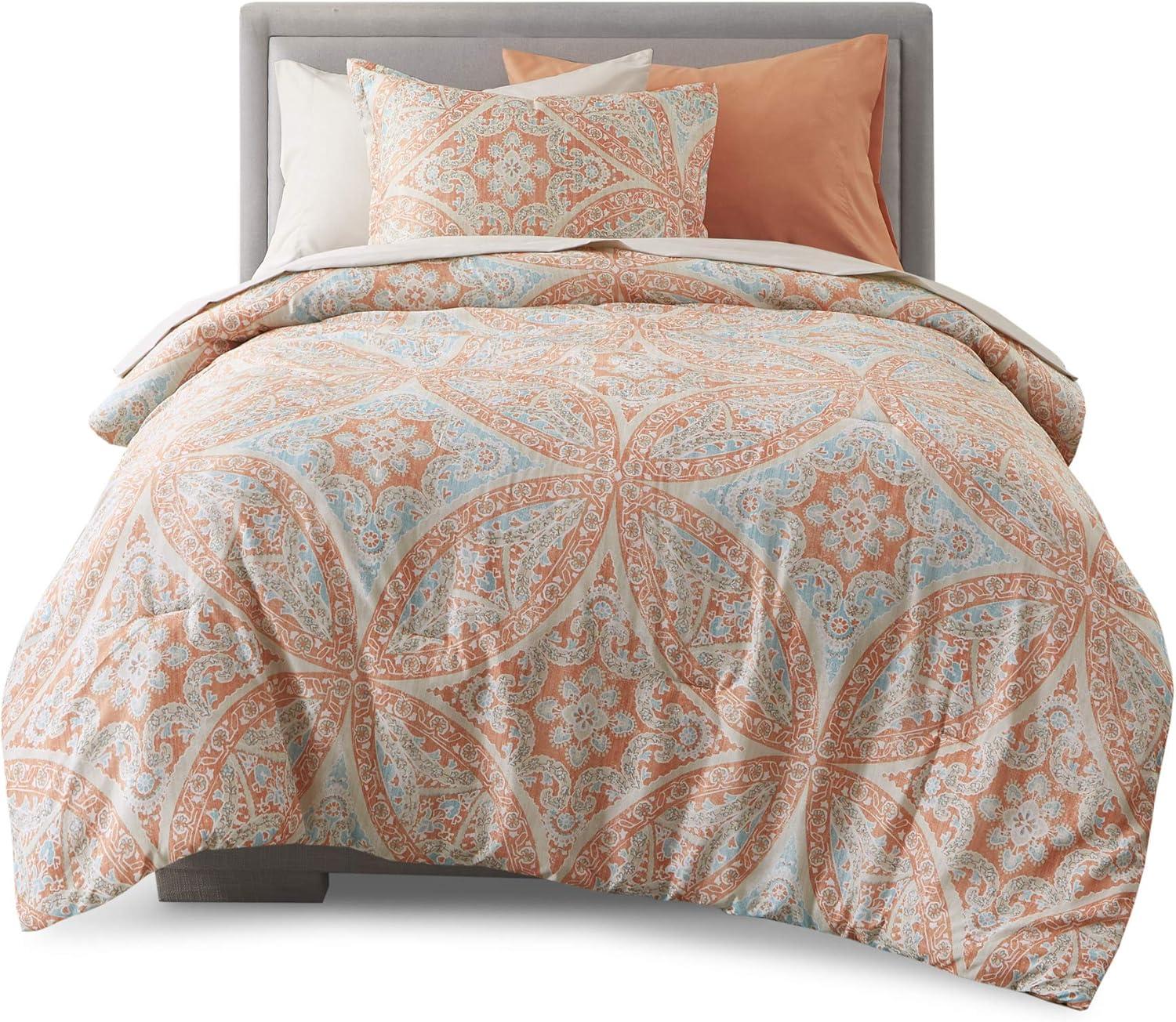 Comfort Spaces 6-Piece Gloria Microfiber Damask Bed in a Bag, Coral Twin XL