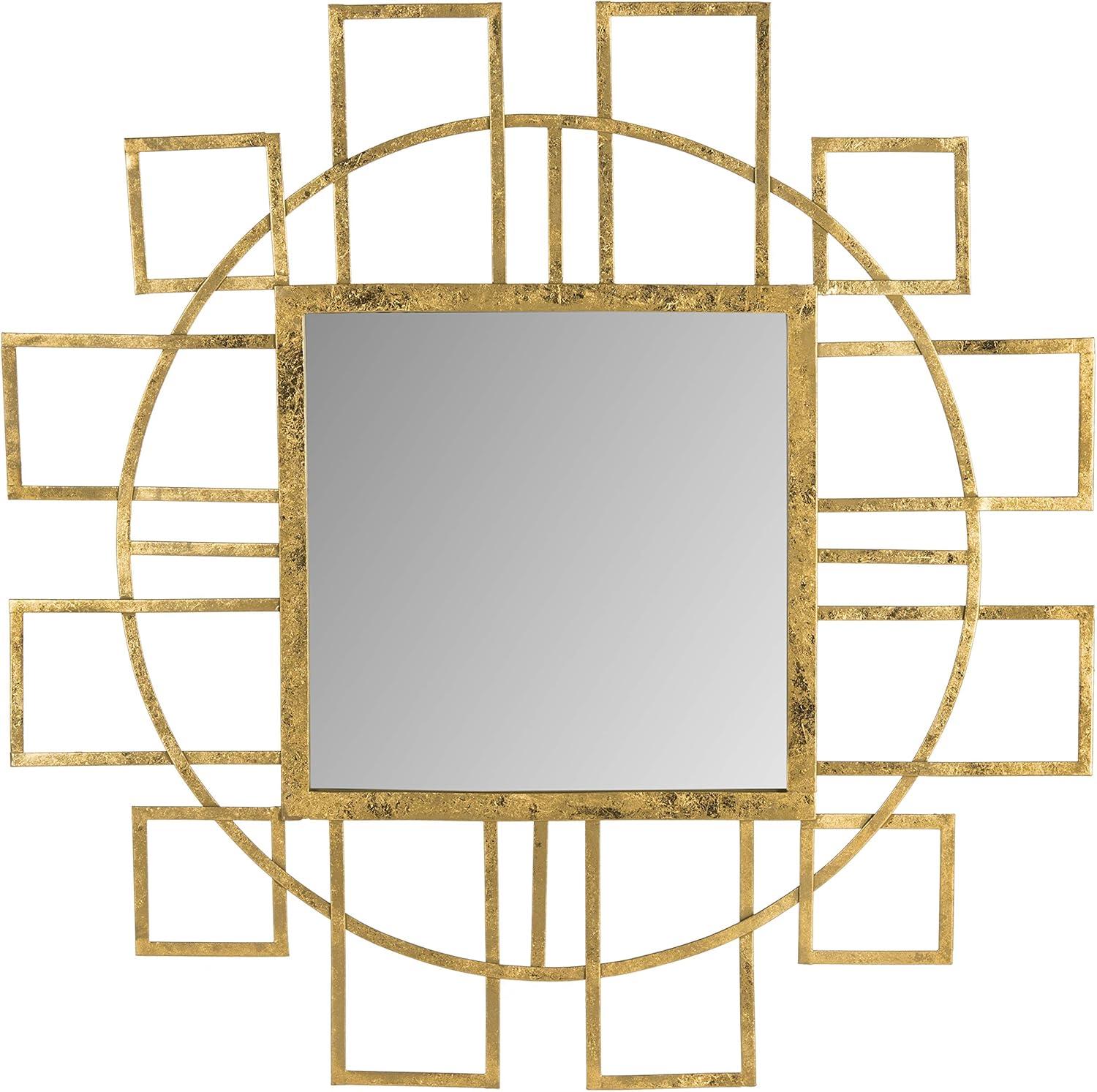 SAFAVIEH Round Geometric Matrix Key Mirror, Gold