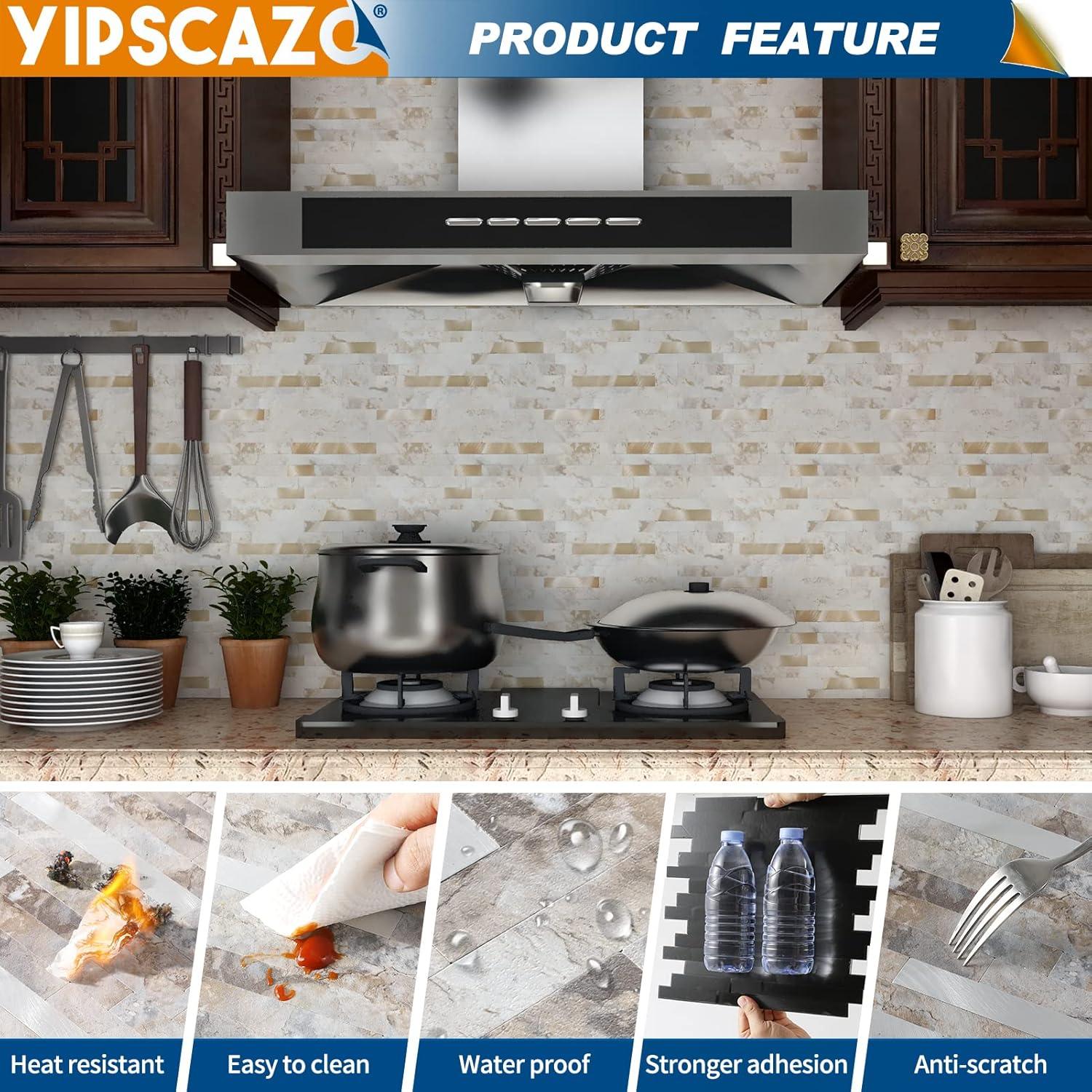 10-Pack Peel and Stick Tile Backsplash 12"X12" PVC Wall Tiles, Stick on Backsplash for Kitchen, Bathroom Tile, Fireplace Décor, Laundry Table, Stair Decals in Cala Golden