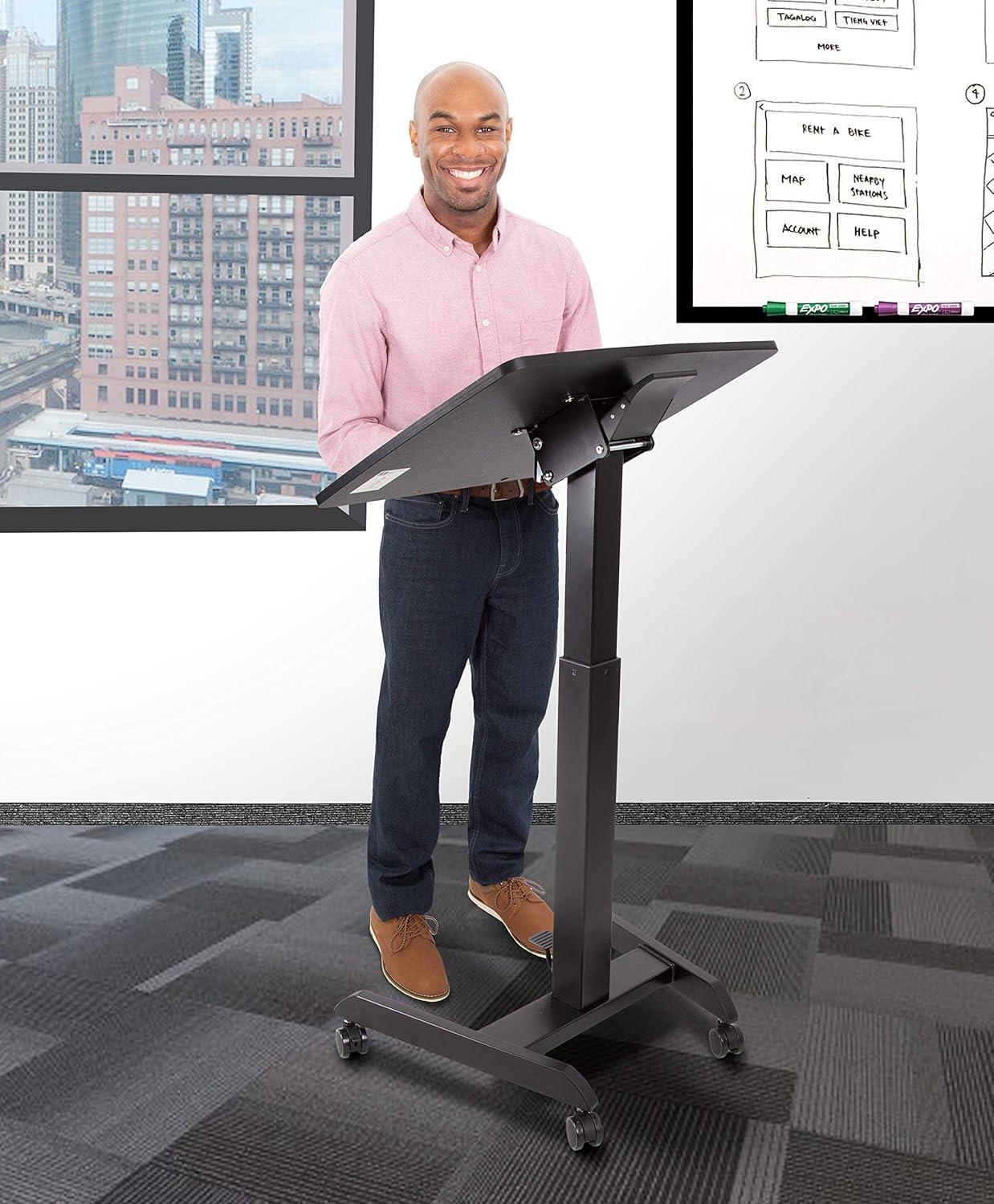 Cruizer 360 Tilting Mobile Podium with Pneumatic Height Adjustments – Black – Stand Steady