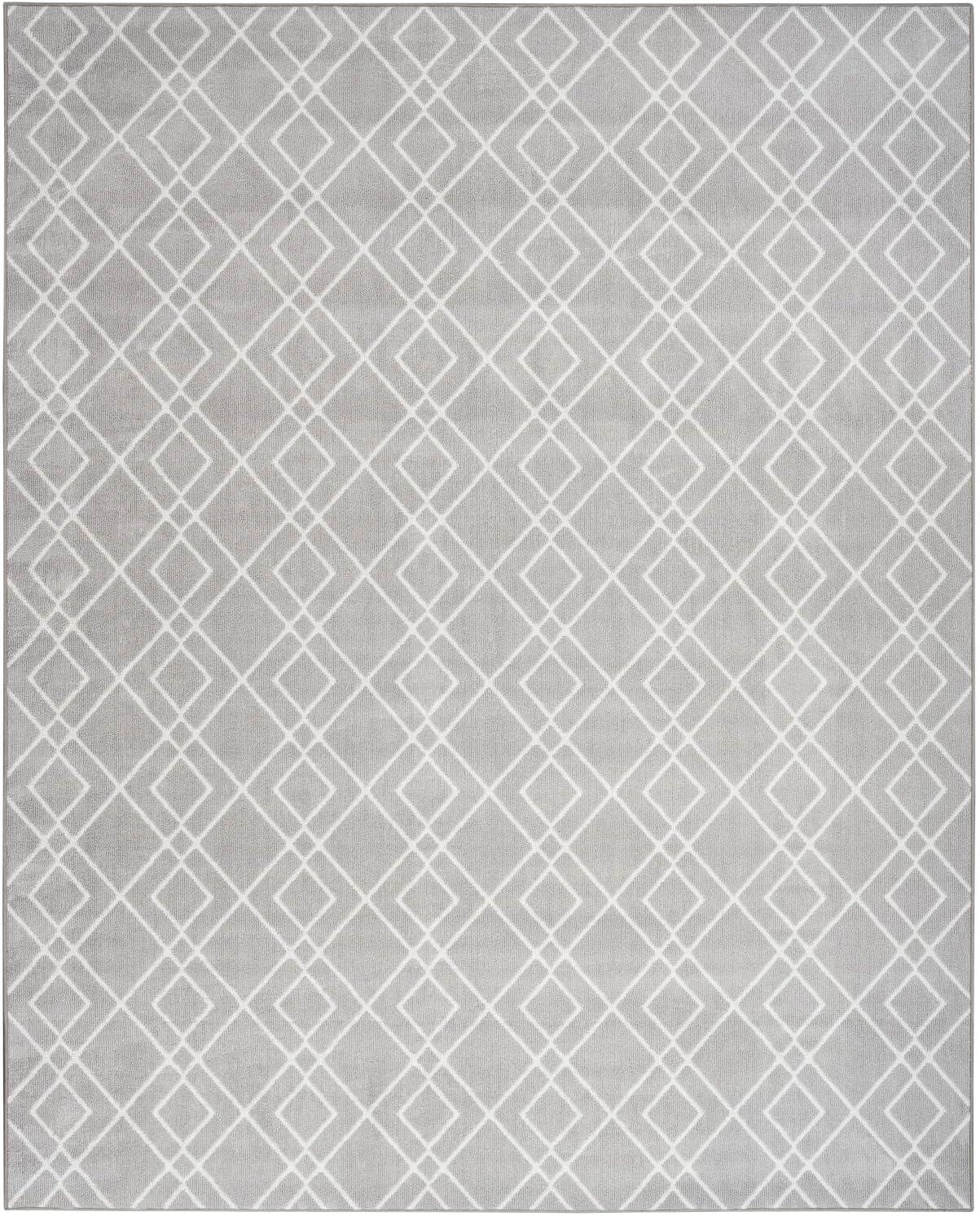 Modern Geometric Silver Synthetic 8' x 10' Easy-Care Rug