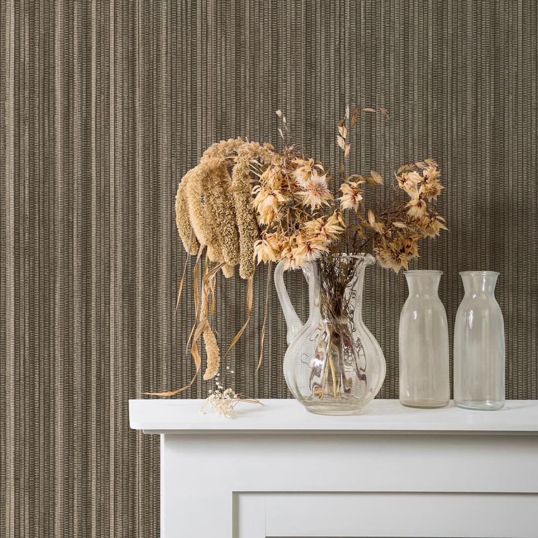 Tempaper & Co. 28 sq ft Faux Grasscloth Removable Peel and Stick Wallpaper Textured Bronze : Vinyl, Self-Adhesive, Thin Stripe Pattern