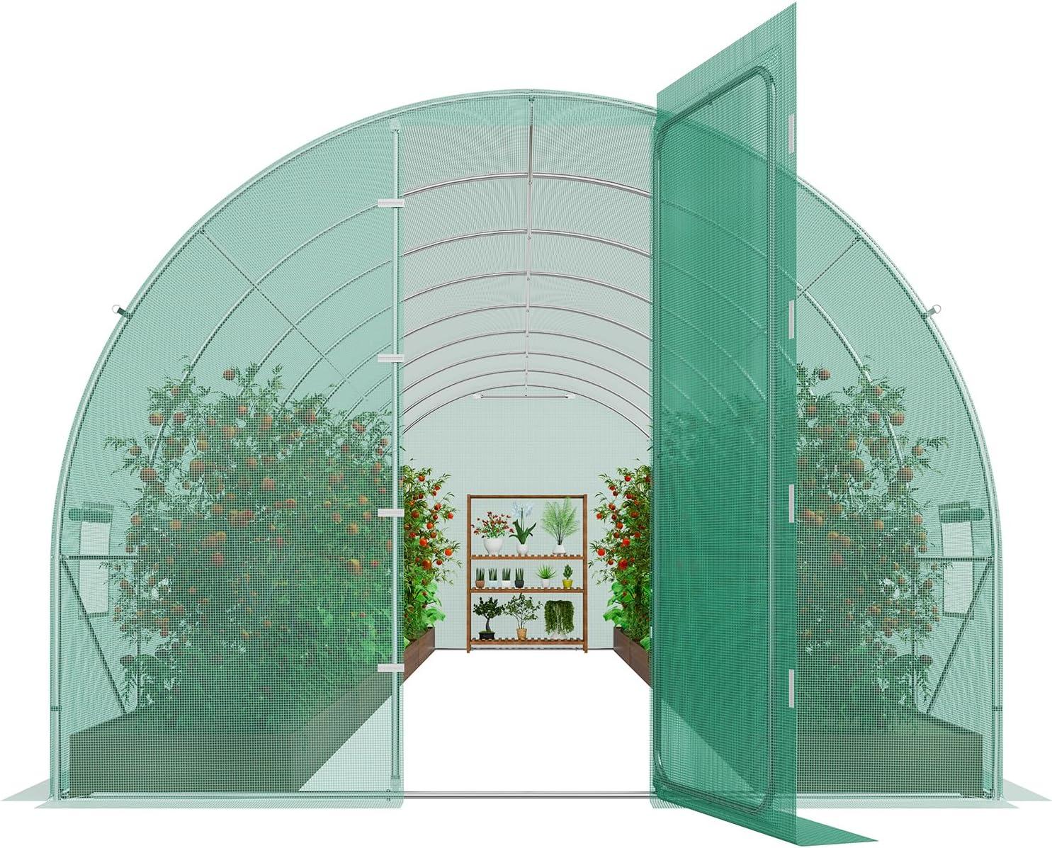 Large Green PE Walk-In Tunnel Greenhouse with Galvanized Steel Frame