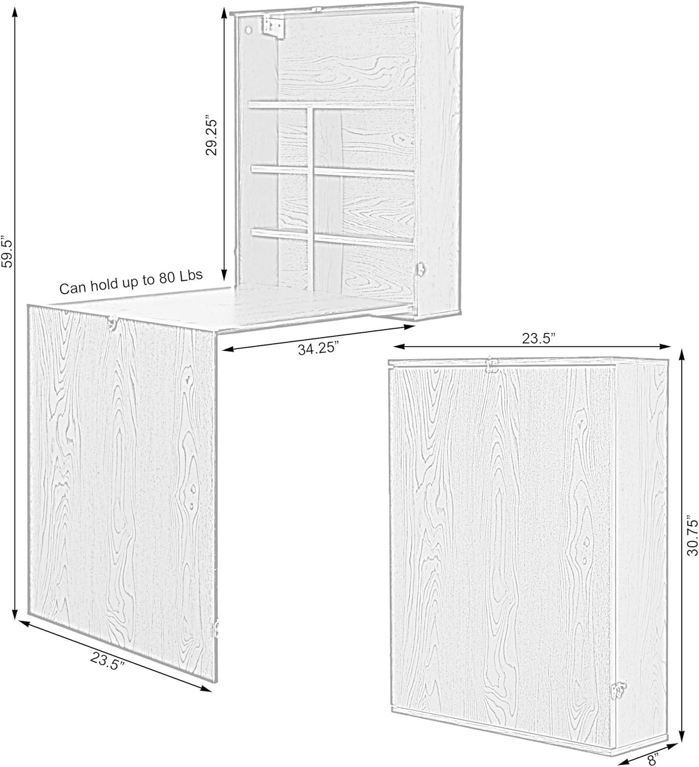 Basicwise Wall Mount Laptop Fold-out Desk with Shelves, Brown
