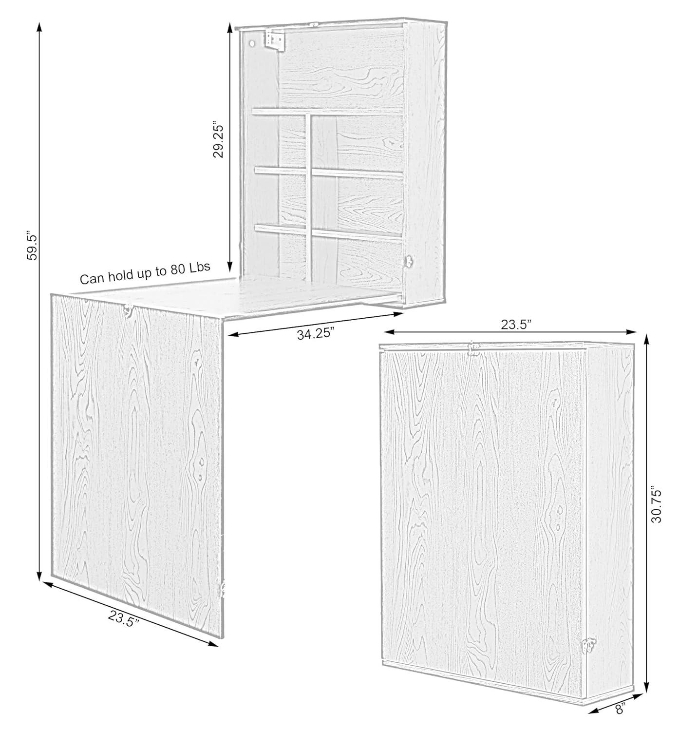 Basicwise Wall Mount Laptop Fold-out Desk with Shelves, Brown