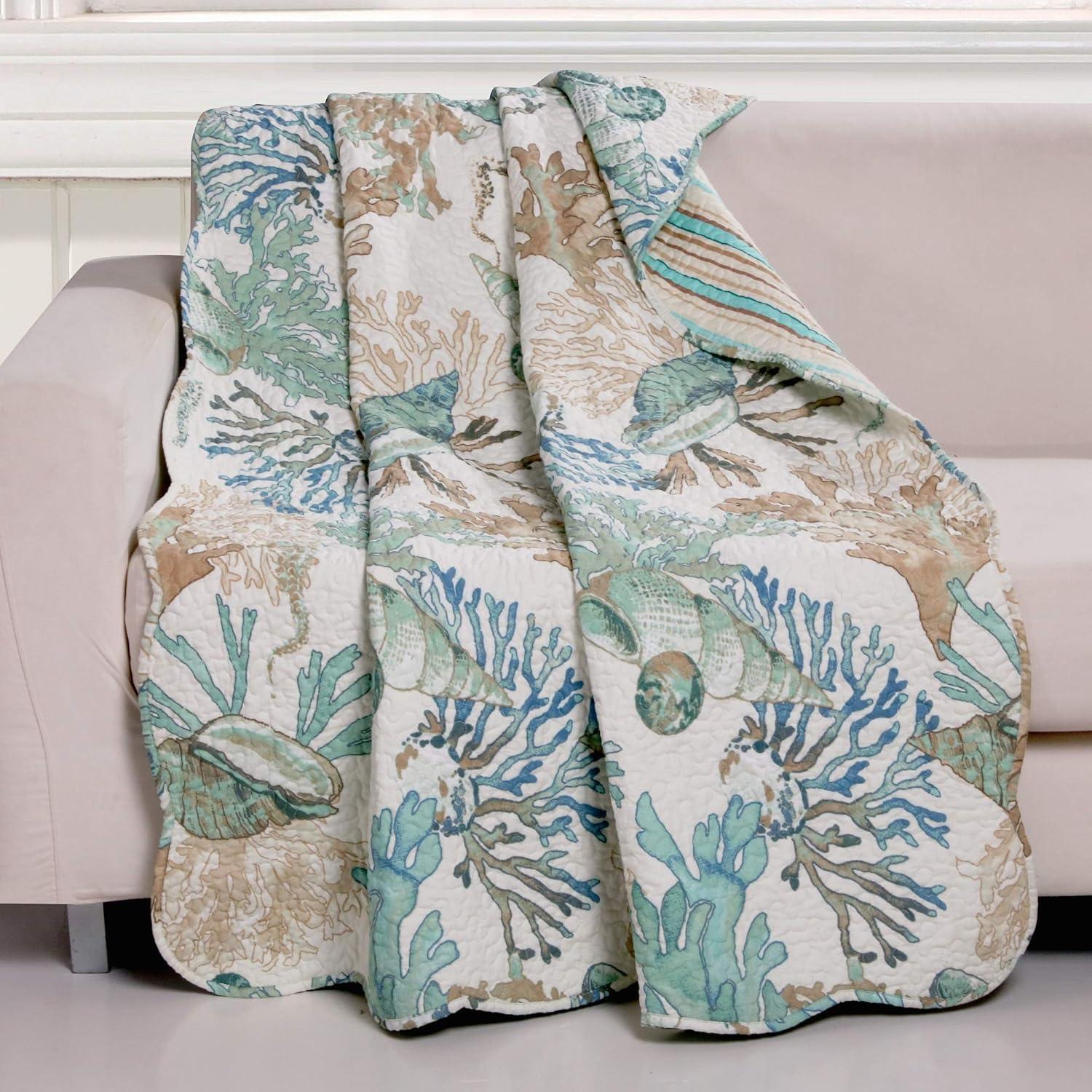 50"x60" Atlantis Throw Blanket Jade - Greenland Home Fashions: Coastal, Reversible, Machine Washable