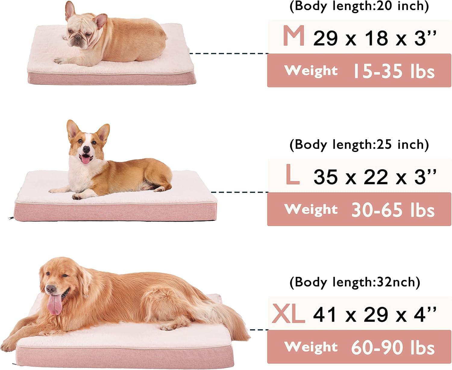 Memory Foam Large Dog Bed, Orthopedic Dog Crate Bed with Cooling Gel Foam, Waterproof Liner and Washable Cover, Joint Relief Pet Sleeping Bed for Medium Large Dogs (Pink)