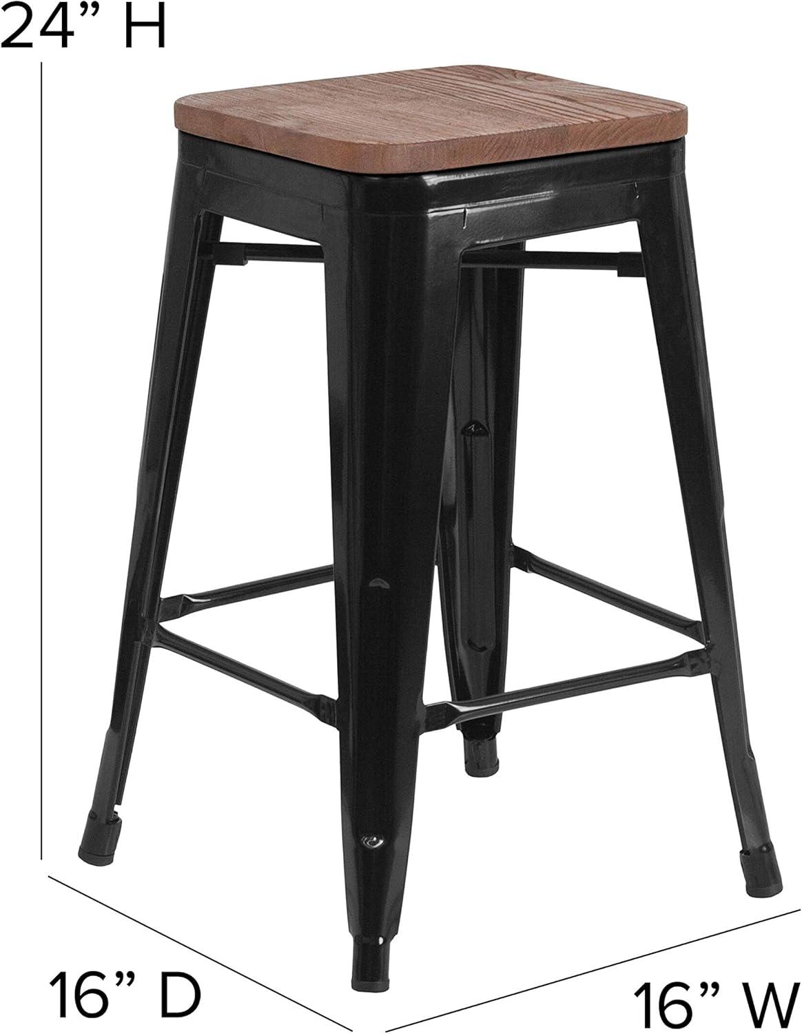 Flash Furniture Margherite 30" High Backless Metal Barstool with Square Wood Seat