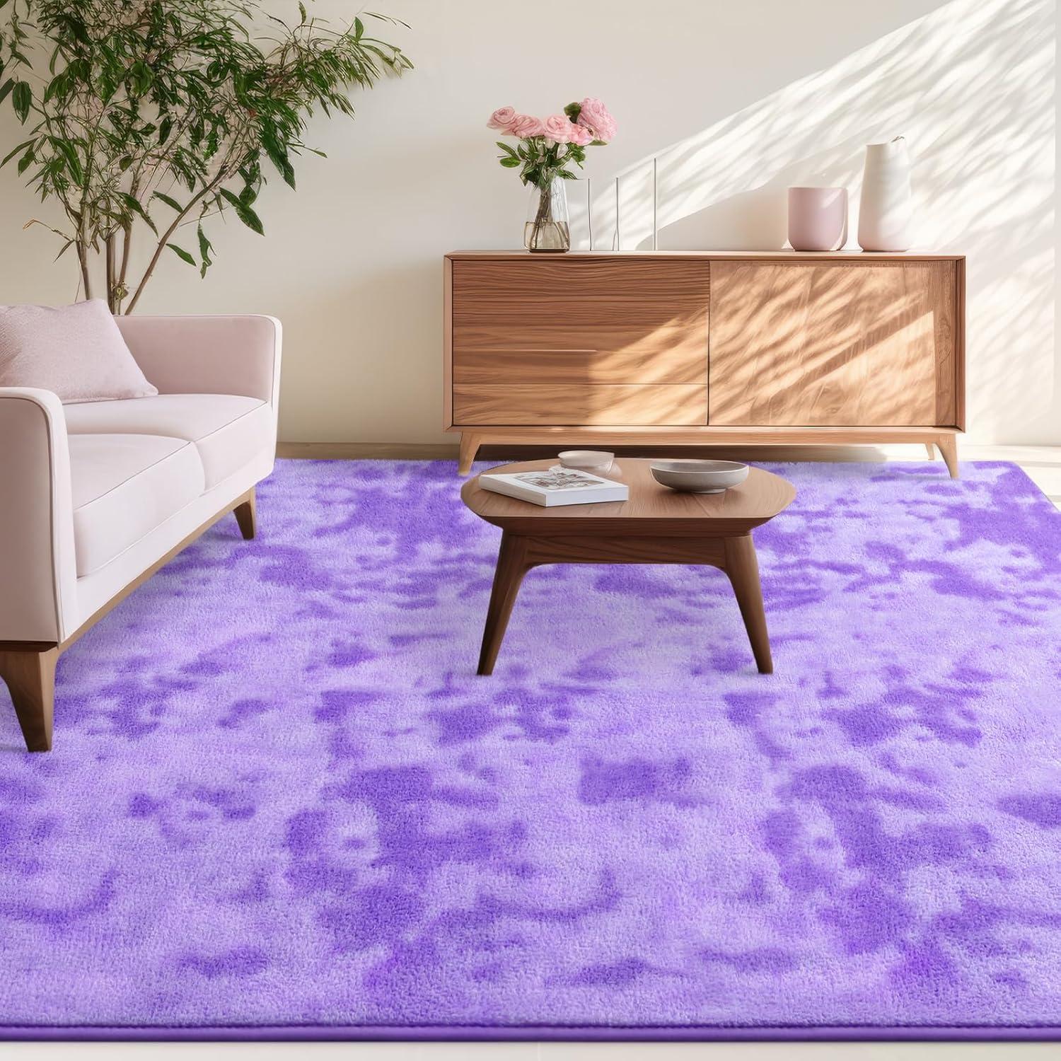 Noahas Fluffy Shaggy Rugs, 5x8 Feet Purple Plush Rugs for Girls Bedroom, Soft Kids Room Carpets, Large Bedside Rug, Upgrade Non-Slip Rugs for Children Nursery Dorm Home Decor, Purple