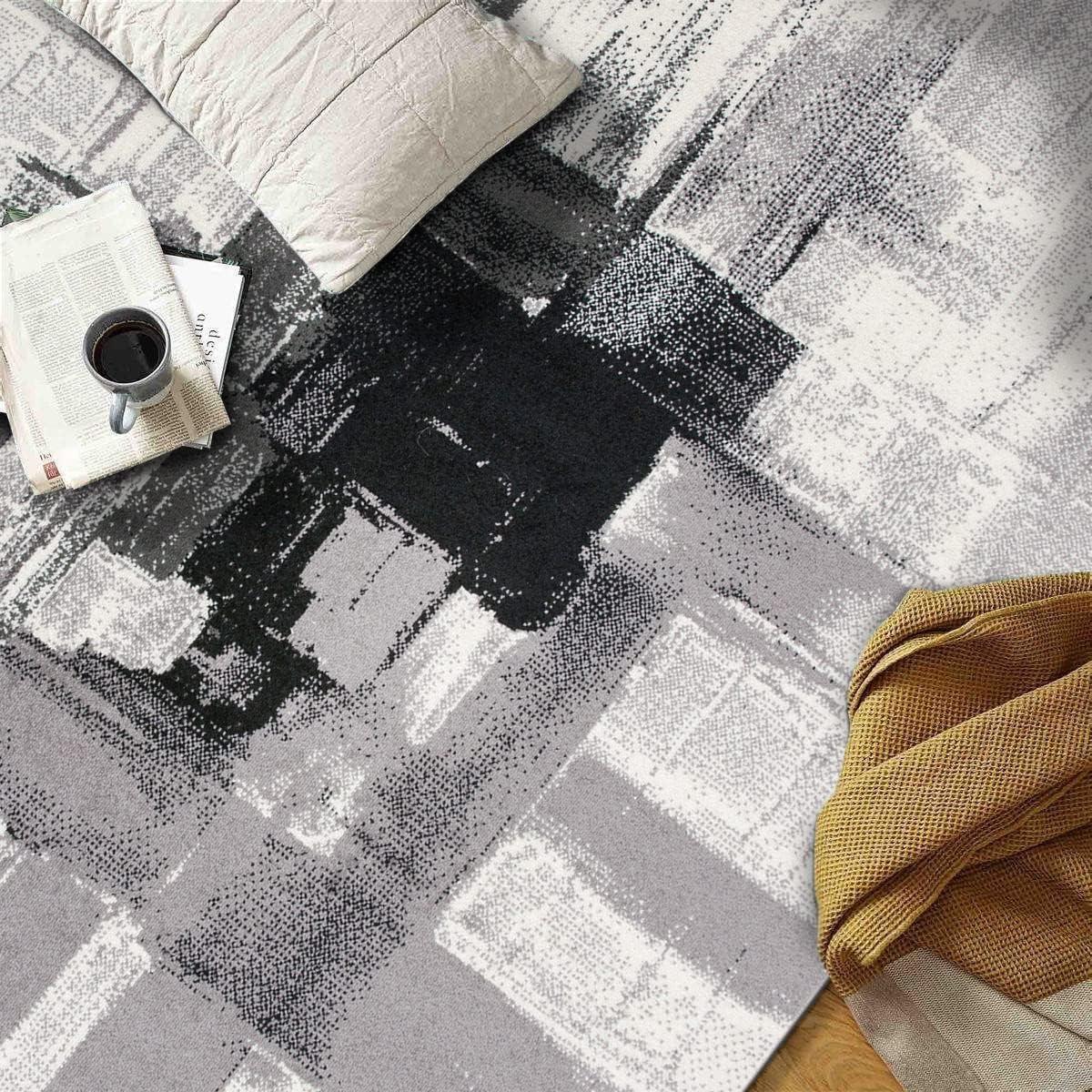 World Rug Gallery Contemporary Modern Abstract Black 5' x 7' Area Rug:  Stain-Resistant,  Pet Friendly,  Low Pile,  Indoor Use