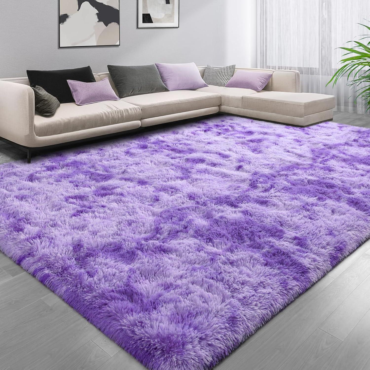 Noahas Fluffy Shaggy Rugs, 5x8 Feet Purple Plush Rugs for Girls Bedroom, Soft Kids Room Carpets, Large Bedside Rug, Upgrade Non-Slip Rugs for Children Nursery Dorm Home Decor, Purple