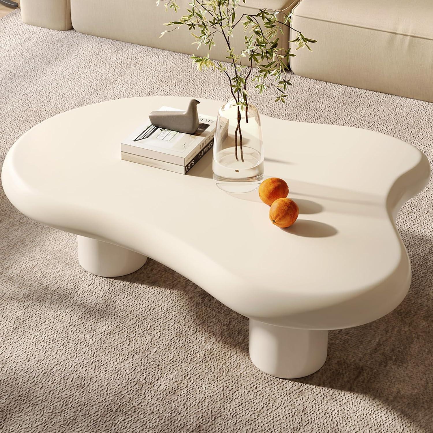 Guyii 41.02" Cream White Cloud Coffee Table, Irregular Coffee Table with 3 Legs for Living Room, Office