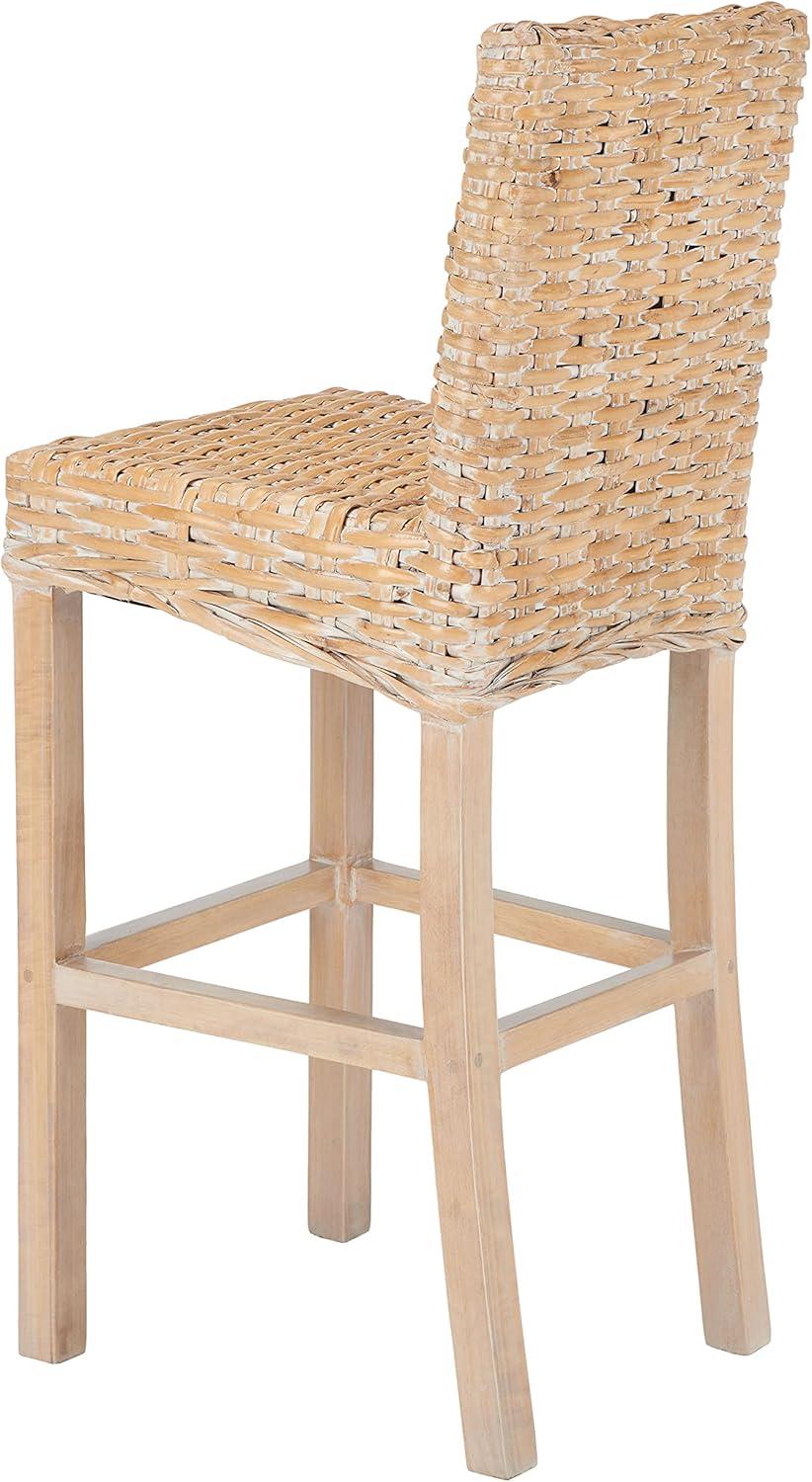 Tobie Rattan Bar Stool - White Washed - Safavieh