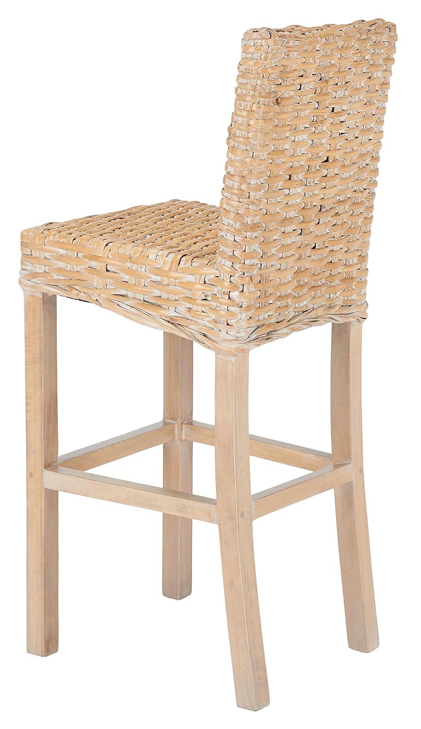 Tobie Rattan Bar Stool - White Washed - Safavieh