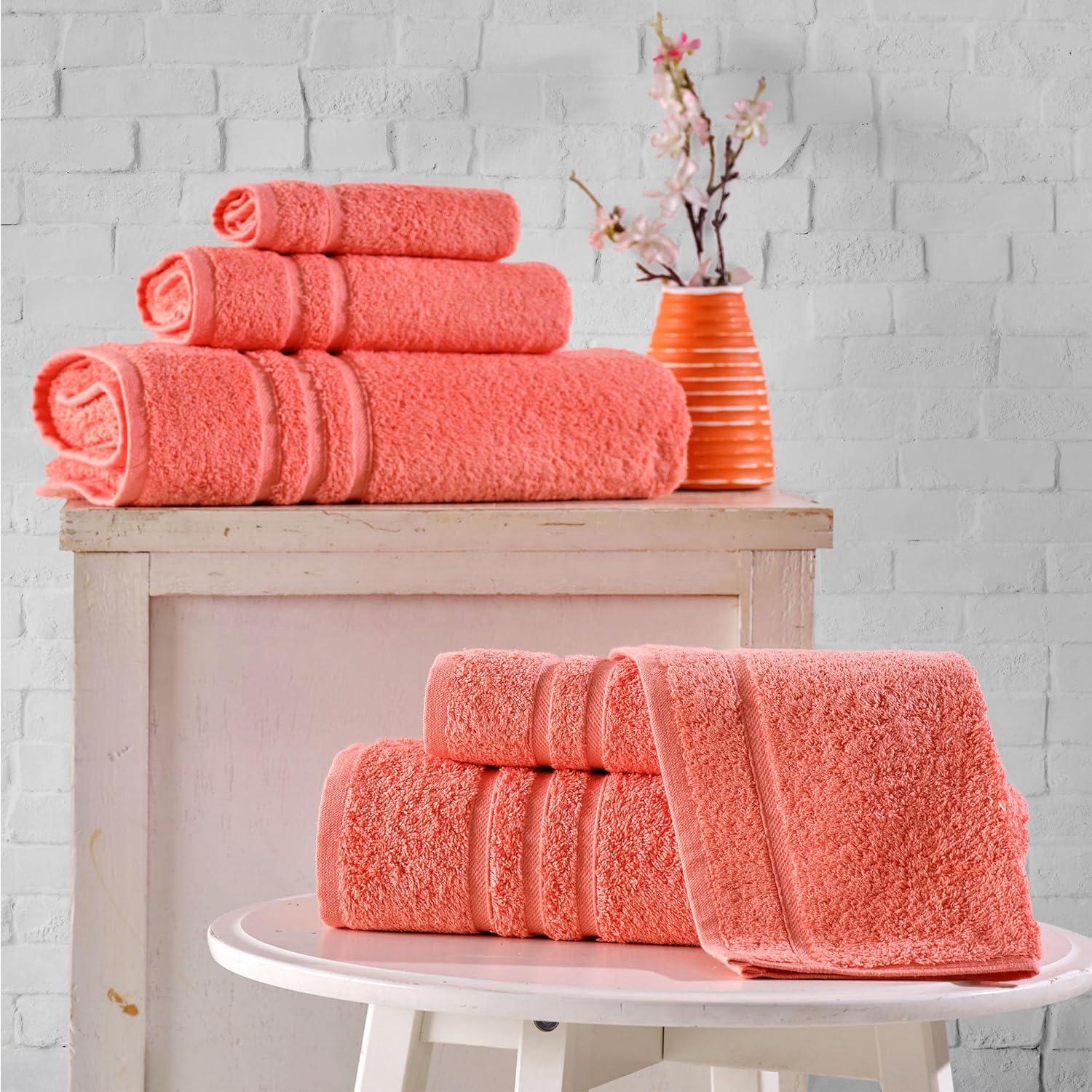 Hawmam Linen Coral 6 Piece Bath Towels Set for Bathroom Original Turkish Cotton Soft, Absorbent 2 Bath Towels, 2 Hand Towels, 2 Washcloths