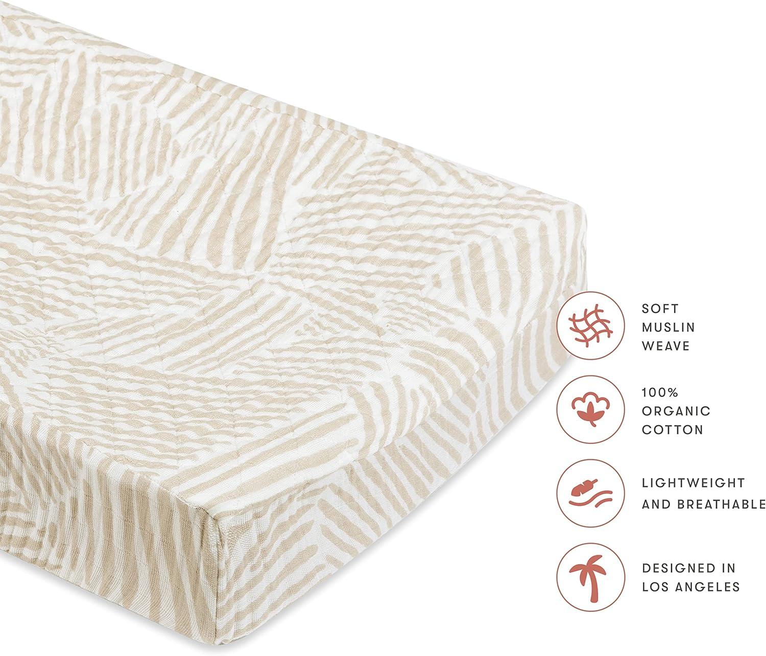 Oat Stripe Quilted Changing Pad Cover In  Muslin Cotton
