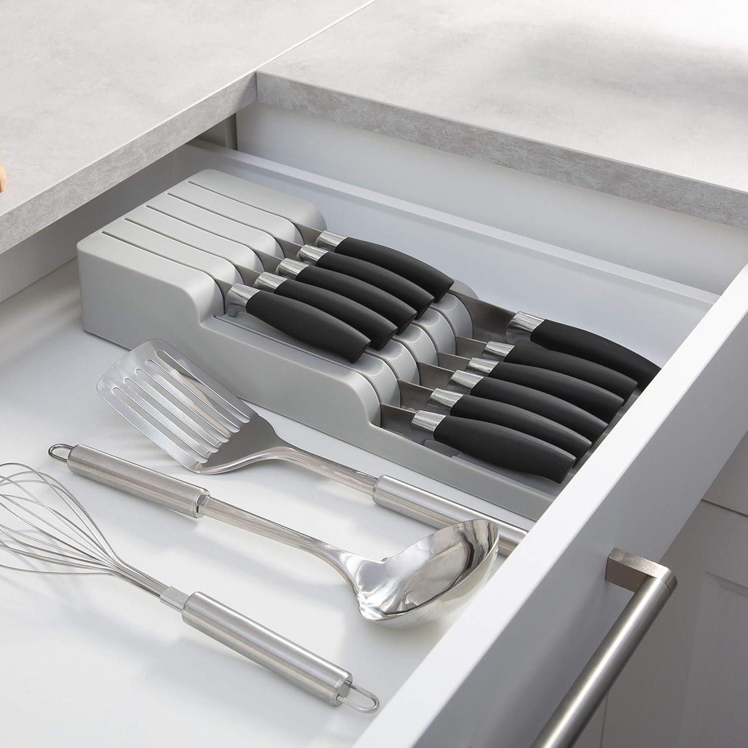 Gray Plastic 2 Tier Knife Drawer Organizer with 11 Slots