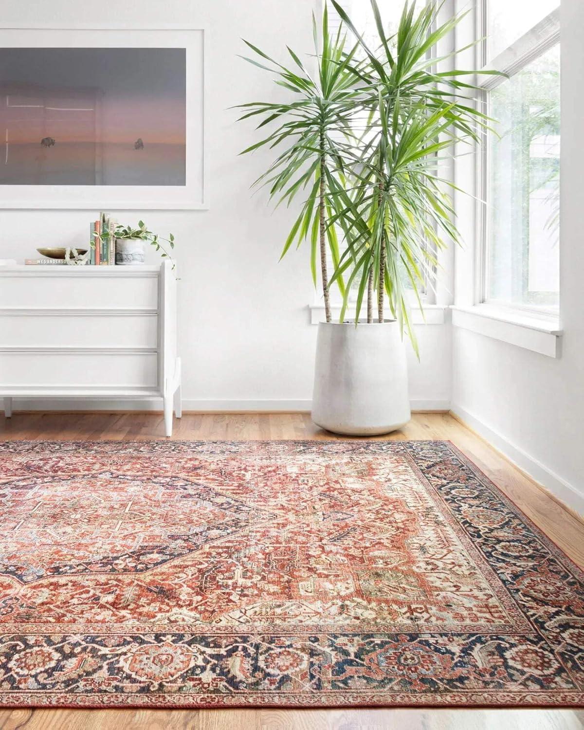 Loloi II Layla Printed Oriental Distressed Red / Navy Area Rug