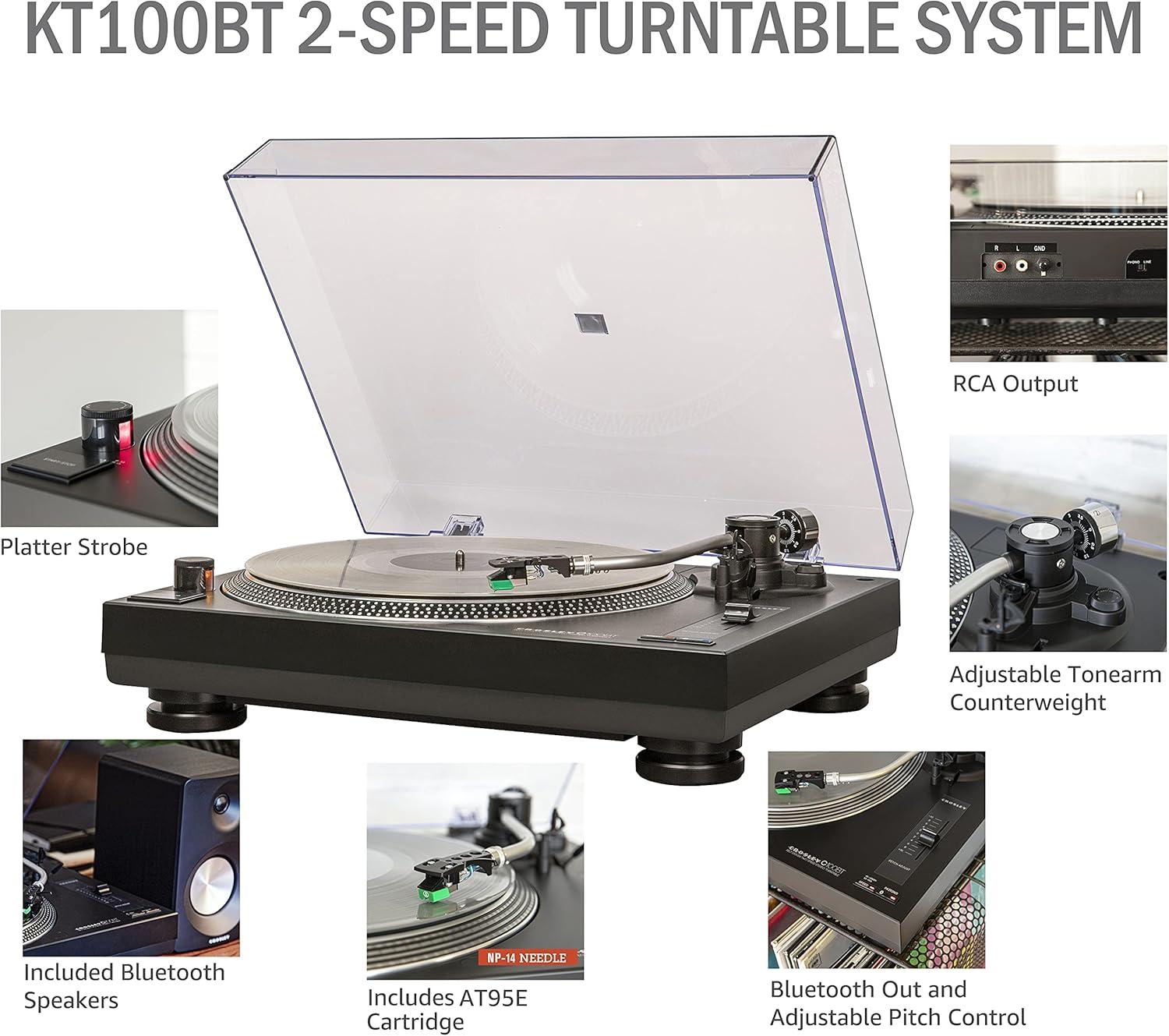 Crosley C100BT Vinyl Record Player with Speakers and Wireless Bluetooth - Audio Turntables