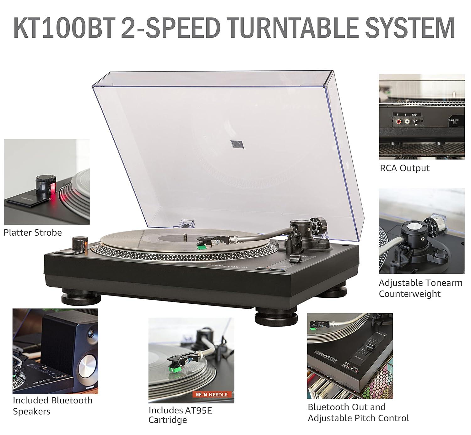 Crosley C100BT Vinyl Record Player with Speakers and Wireless Bluetooth - Audio Turntables