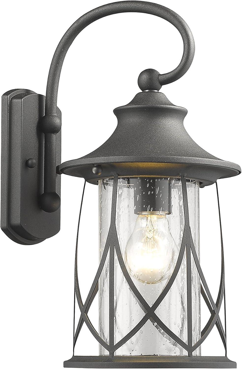 Elegant Black Steel Outdoor Wall Sconce with Clear Seedy Glass, 15" Height