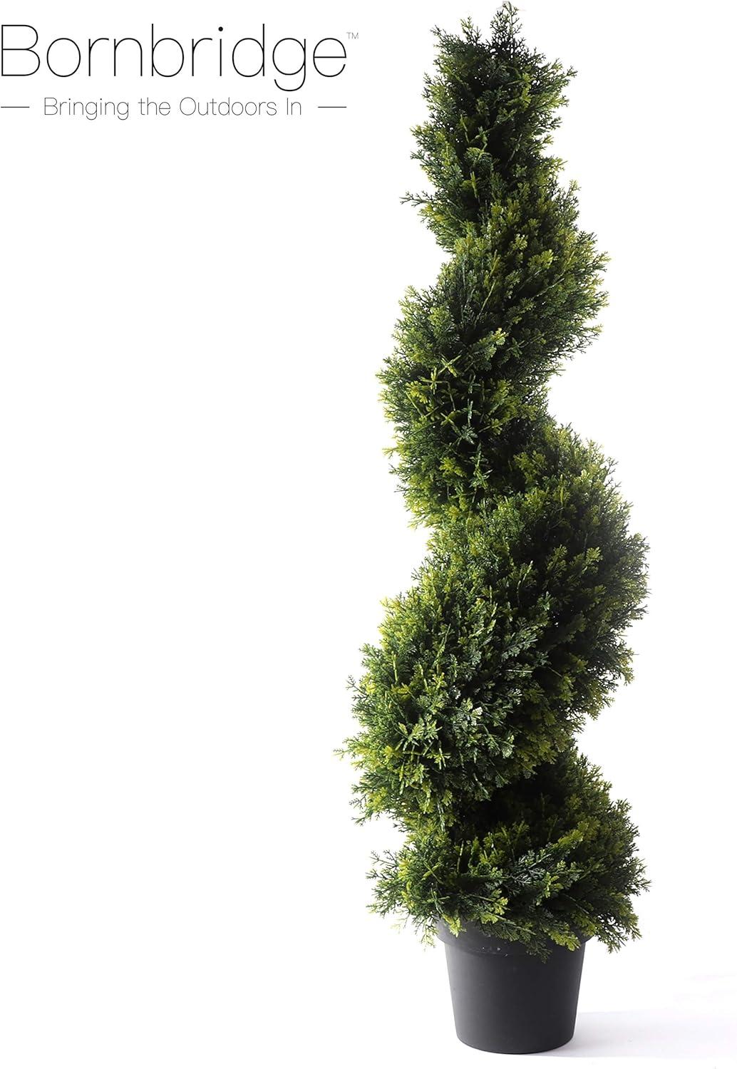 Artificial Spiral Topiary Tree - 4' Spiral Cypress - Indoor/Outdoor Topiary - Faux Cypress Artificial Outdoor Plants - Lifelike Cypress Plant (Single)