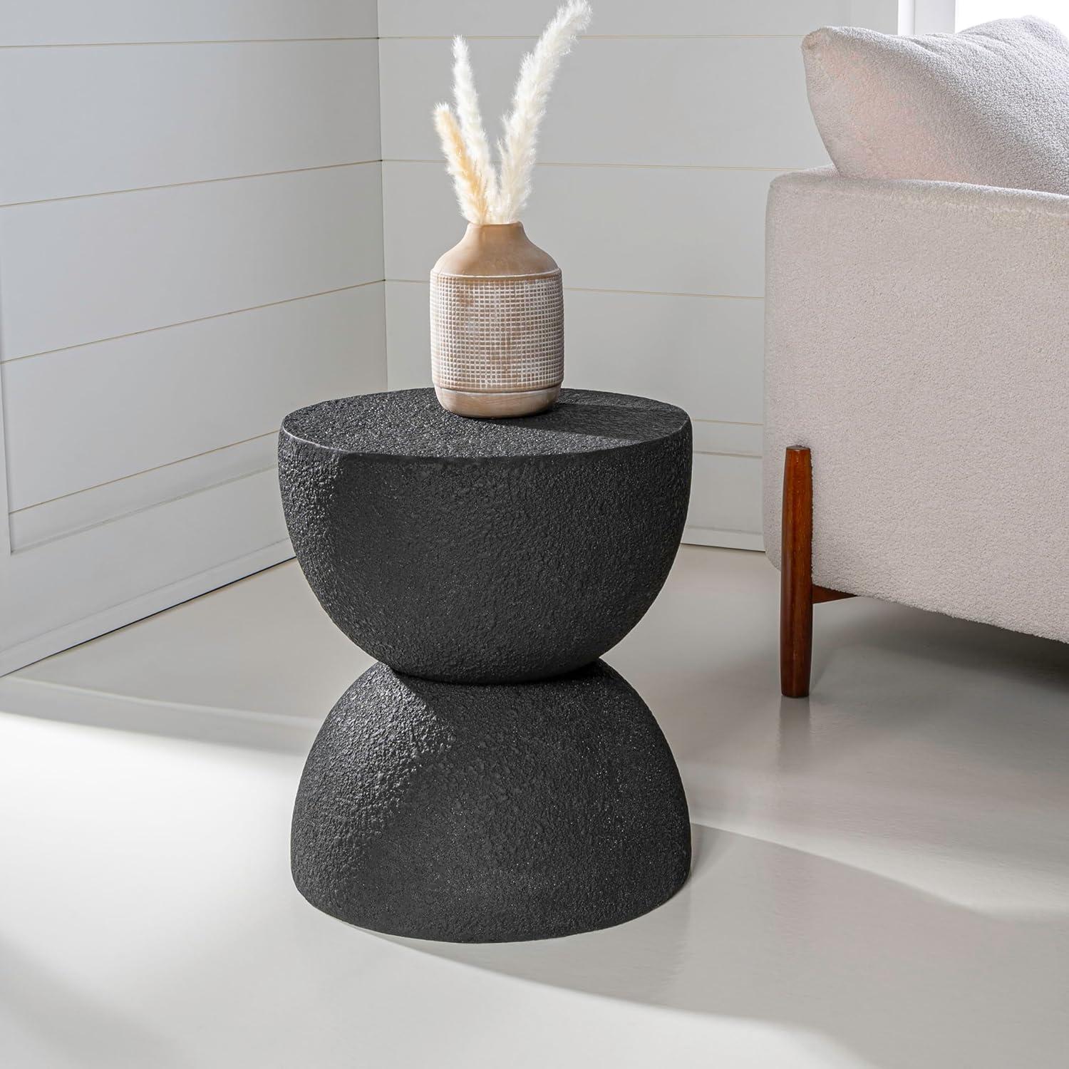 Greta 18" Mid-Century Modern Drum Accent Table , Black - JONATHAN Y