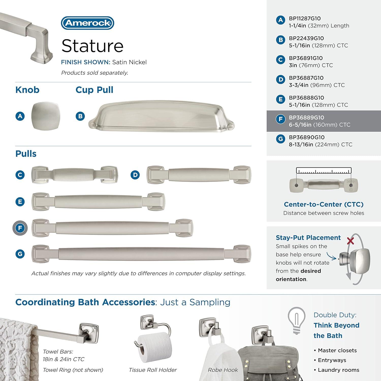 Amerock Stature 6-5/16 inch (160mm) Center-to-Center Satin Nickel Cabinet Pull