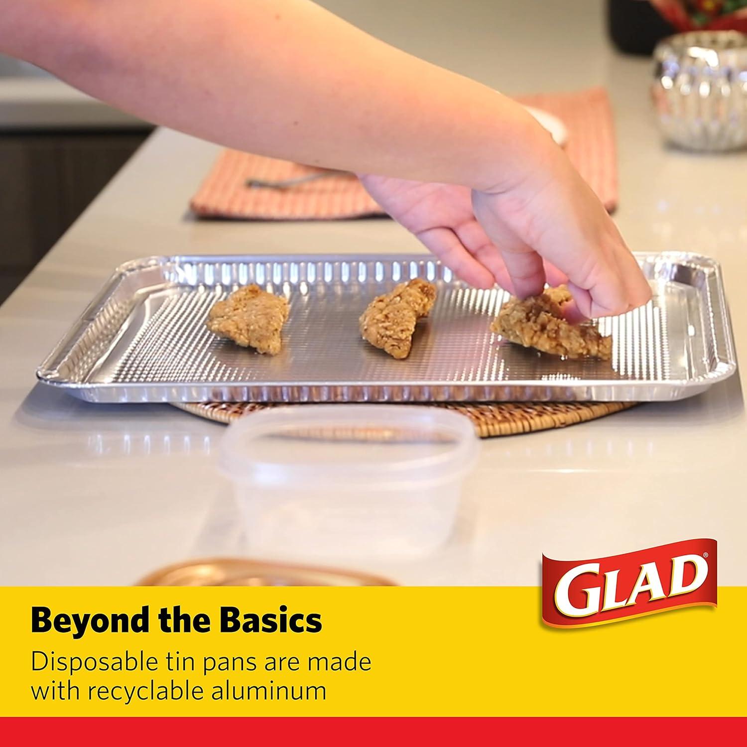 Glad Disposable Bakeware Aluminum Rectangular Cookie Sheets for Baking and Roasting, 12 Count | 16" x 11" x 0.25" - Textured Sheet for Easy Removal, Made from Recyclable Aluminum