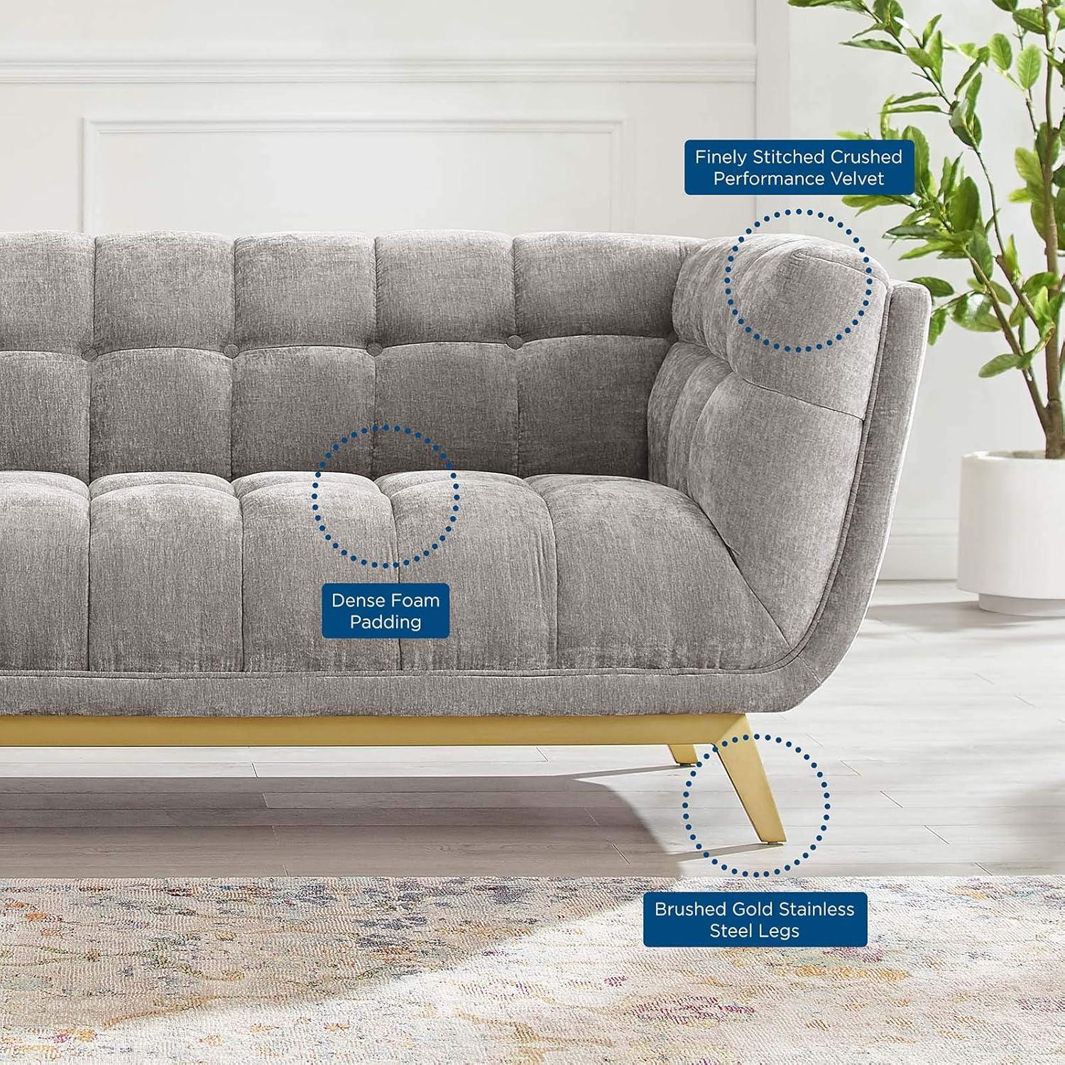 Modway Bestow Crushed Performance Velvet Sofa in Light Gray
