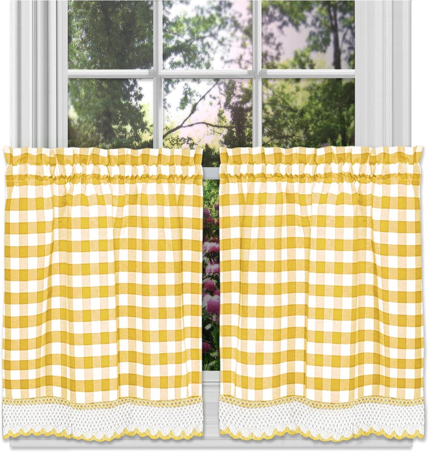 Achim Buffalo Check Kitchen Curtains, Set of 2 Tiers, 58 x 24, Yellow