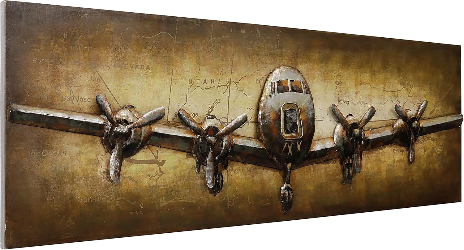 Empire Art Direct  24 x 72 in. Airplane Hand Painted Primo Mixed Media Iron Wall Sculpture 3D Metal Wall Art