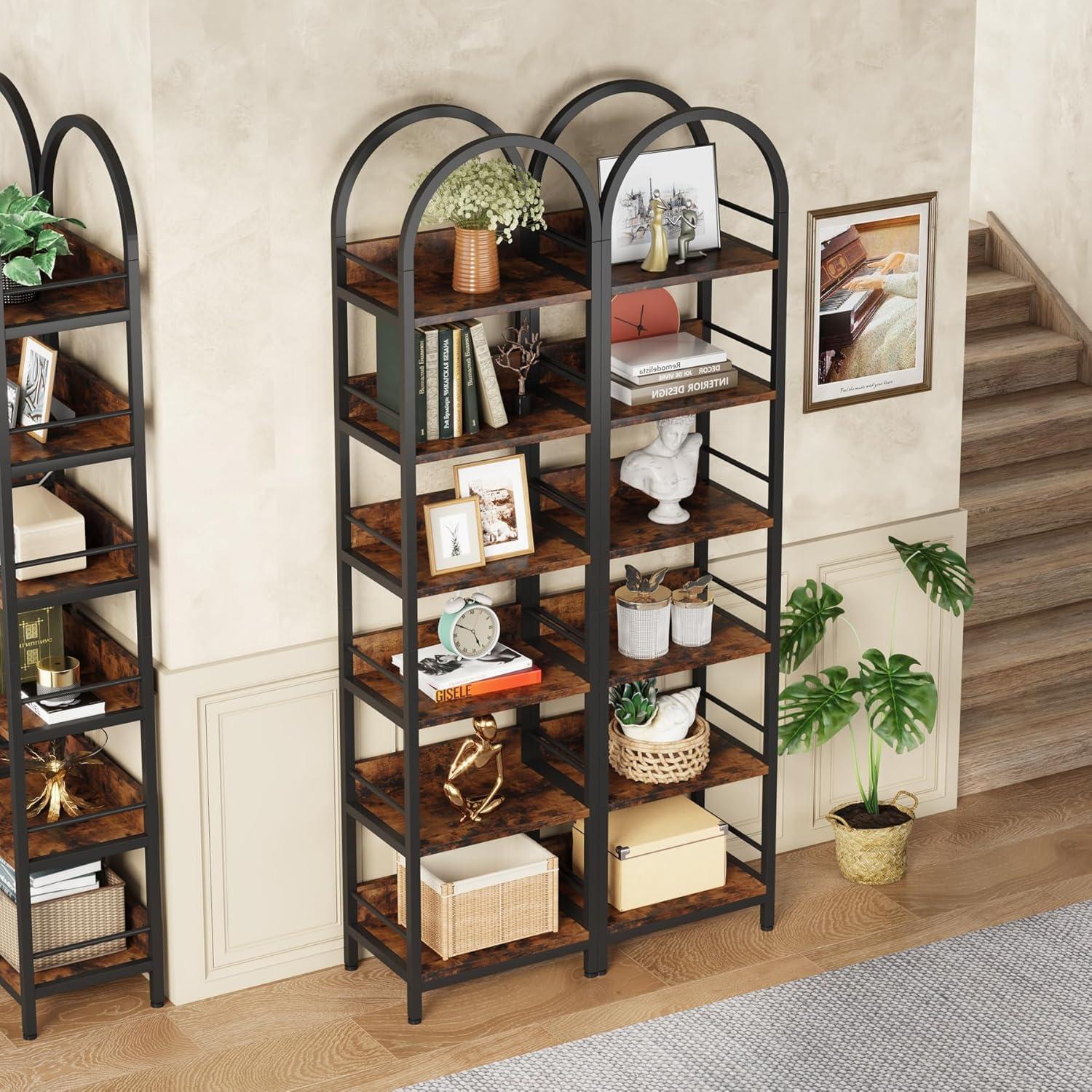 Tribesigns 6-Tier Open Bookshelf, 78.7" Tall Arched Bookcase Narrow Bookshelf, Rustic Brown